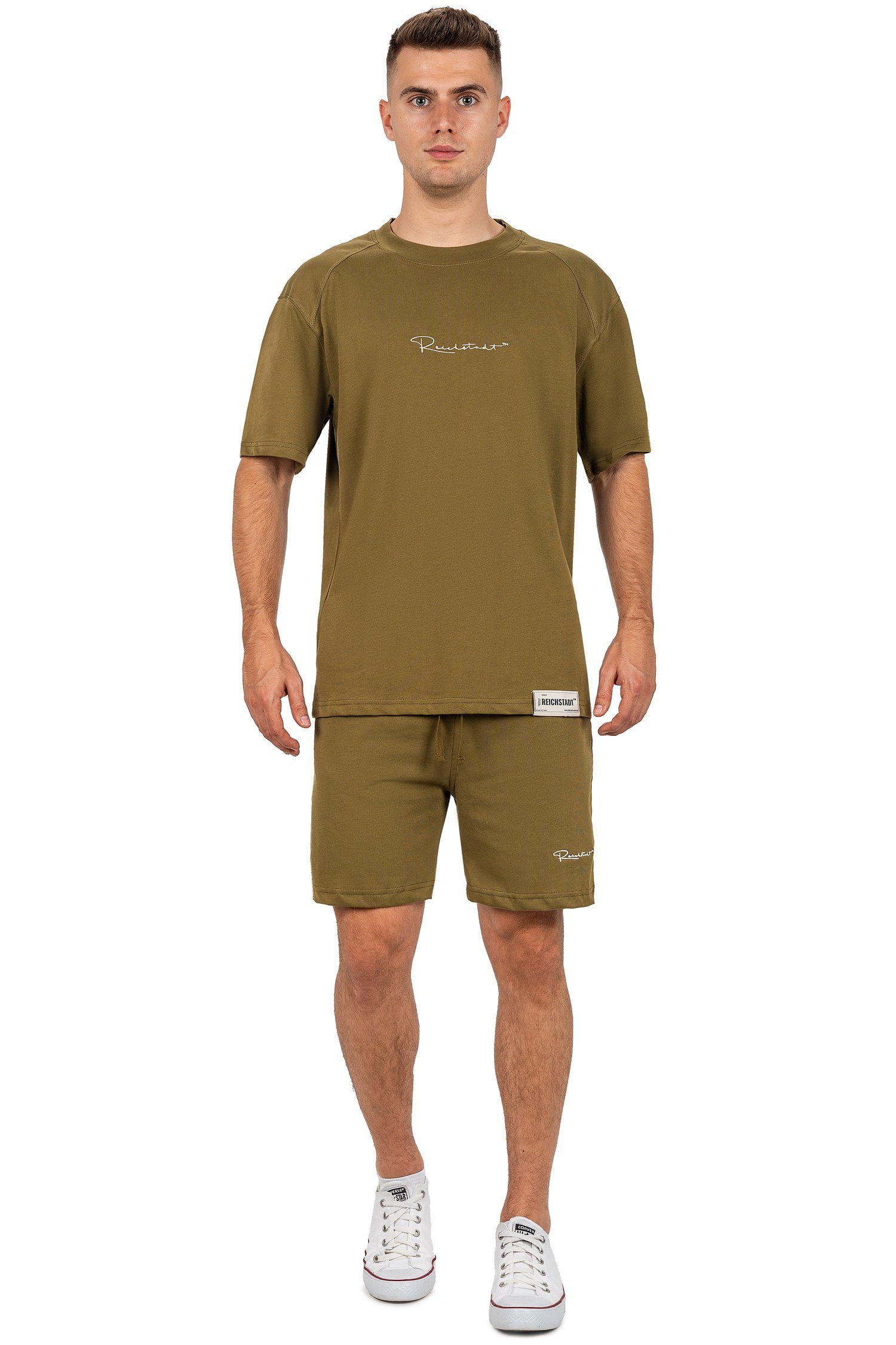 Casual Reichstadt 23RS043 (1-tlg) Stitching Kurze Shorts Mit hochwertigem Hose Khaki