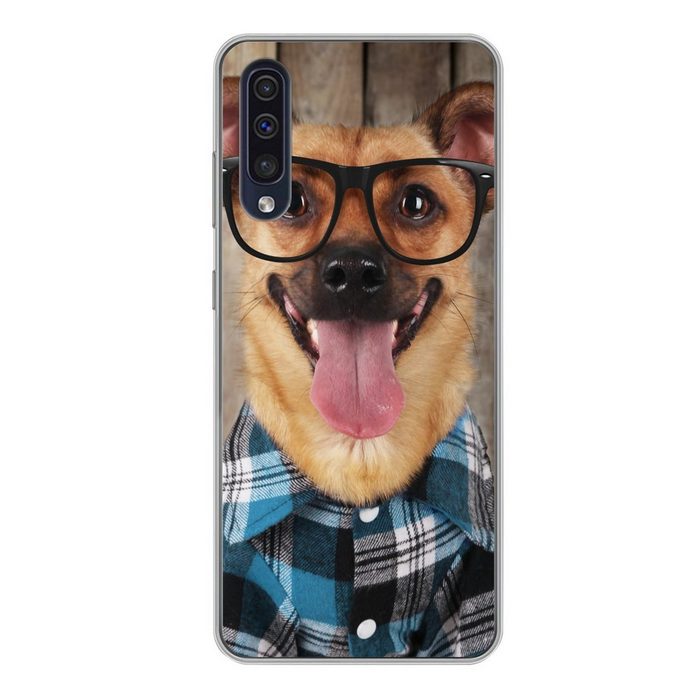 MuchoWow Handyhülle Hund - Brille - Bluse - Hipster Handyhülle Samsung Galaxy A50 Smartphone-Bumper Print Handy FN11398