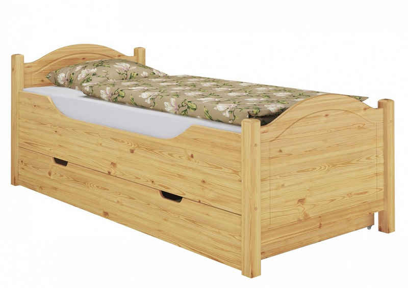 ERST-HOLZ Bett Holzbett mit Rost und Bettkasten Kiefer 100x200, Kieferfarblos lackiert