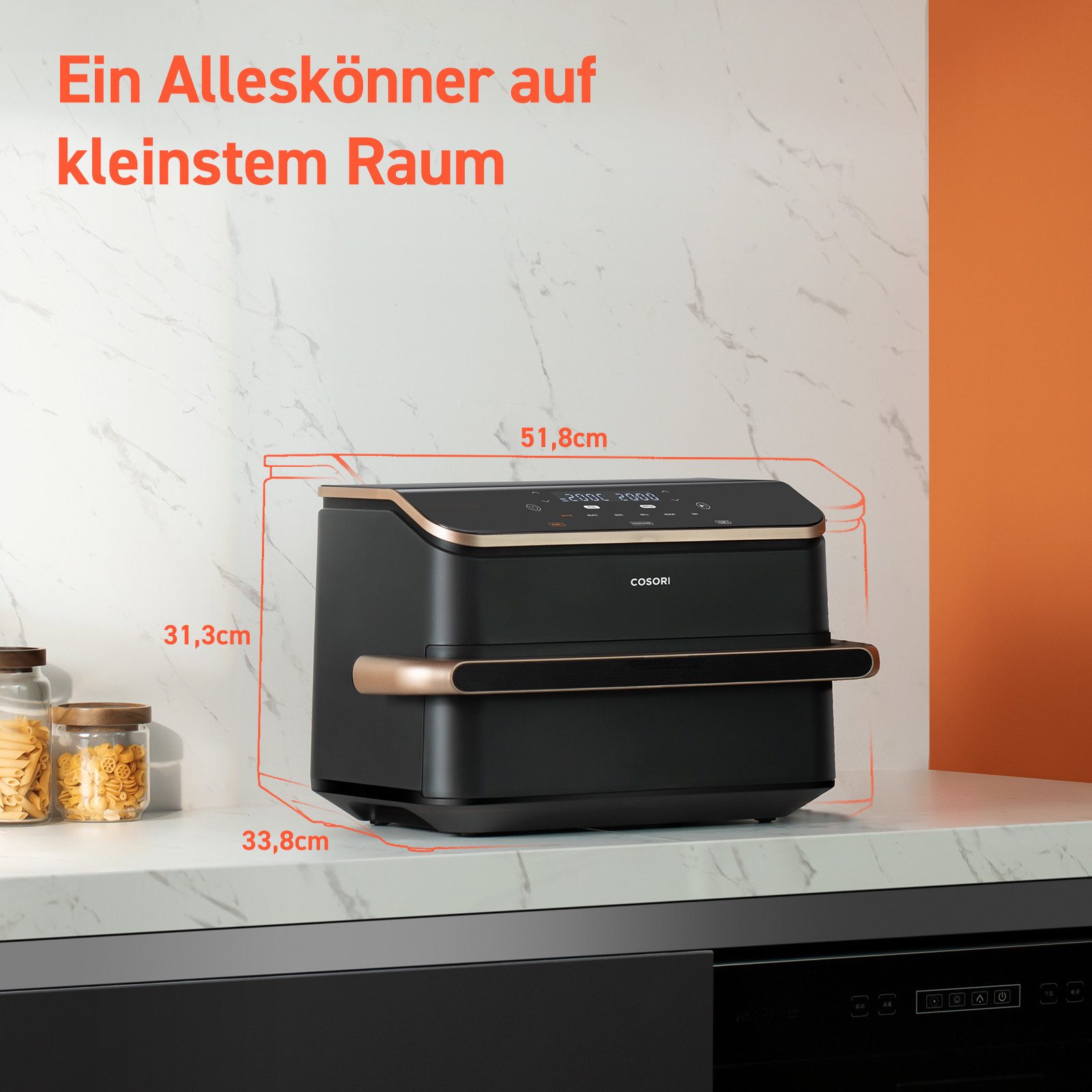 Cosori Heißluftfritteuse DualBlaze TwinFry, 10L Airfryer, 2 Kammern mit herausnehmbarem Trenner, 2800,00 W, 45 Prozent energiesparender, 70 exklusive Online-Rezepte, WiFi, 6-in-1