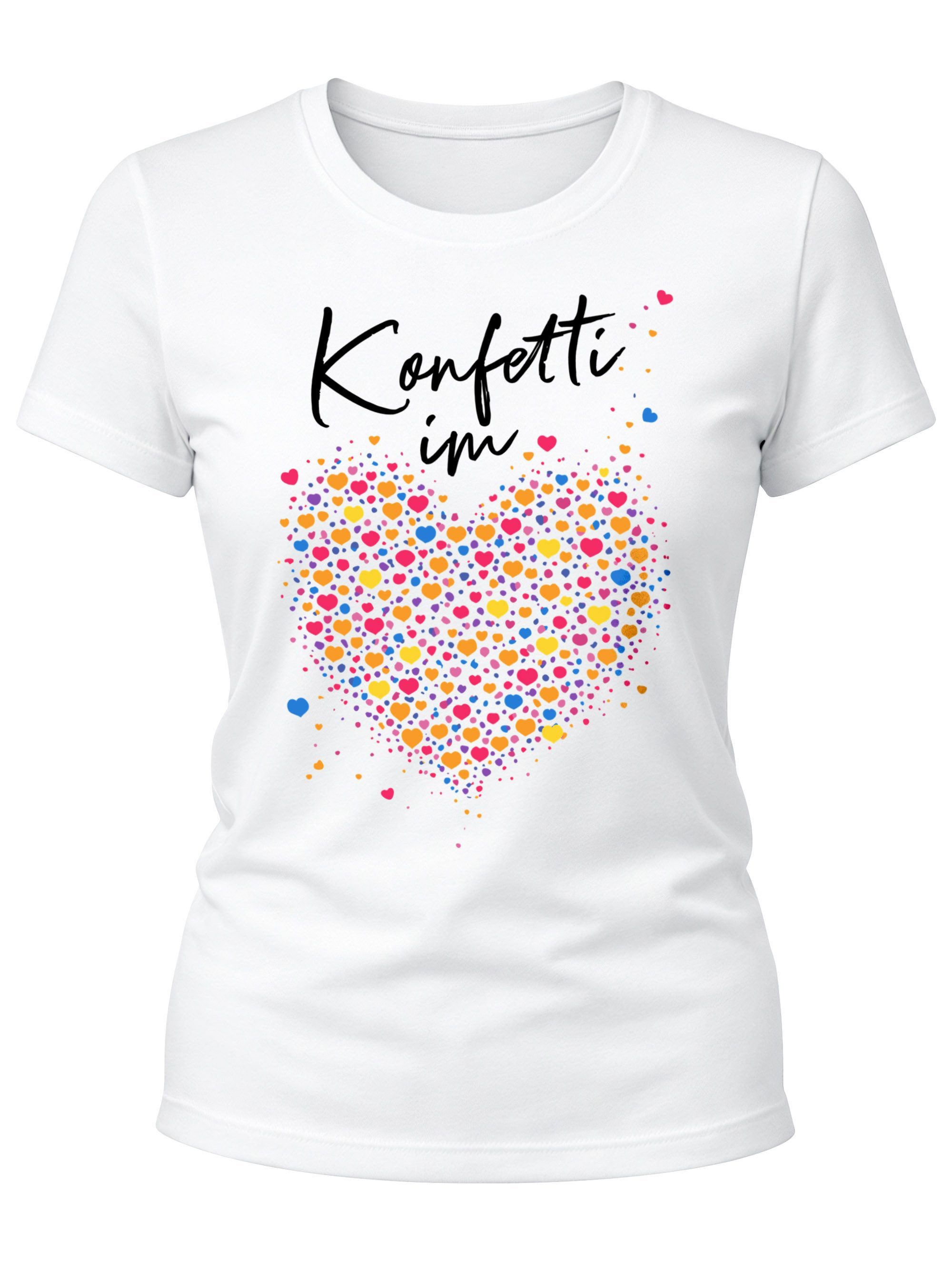 Print-Shirt Damen T-Shirt - Konfetti im Herz - Fasching Karneval Ersatz