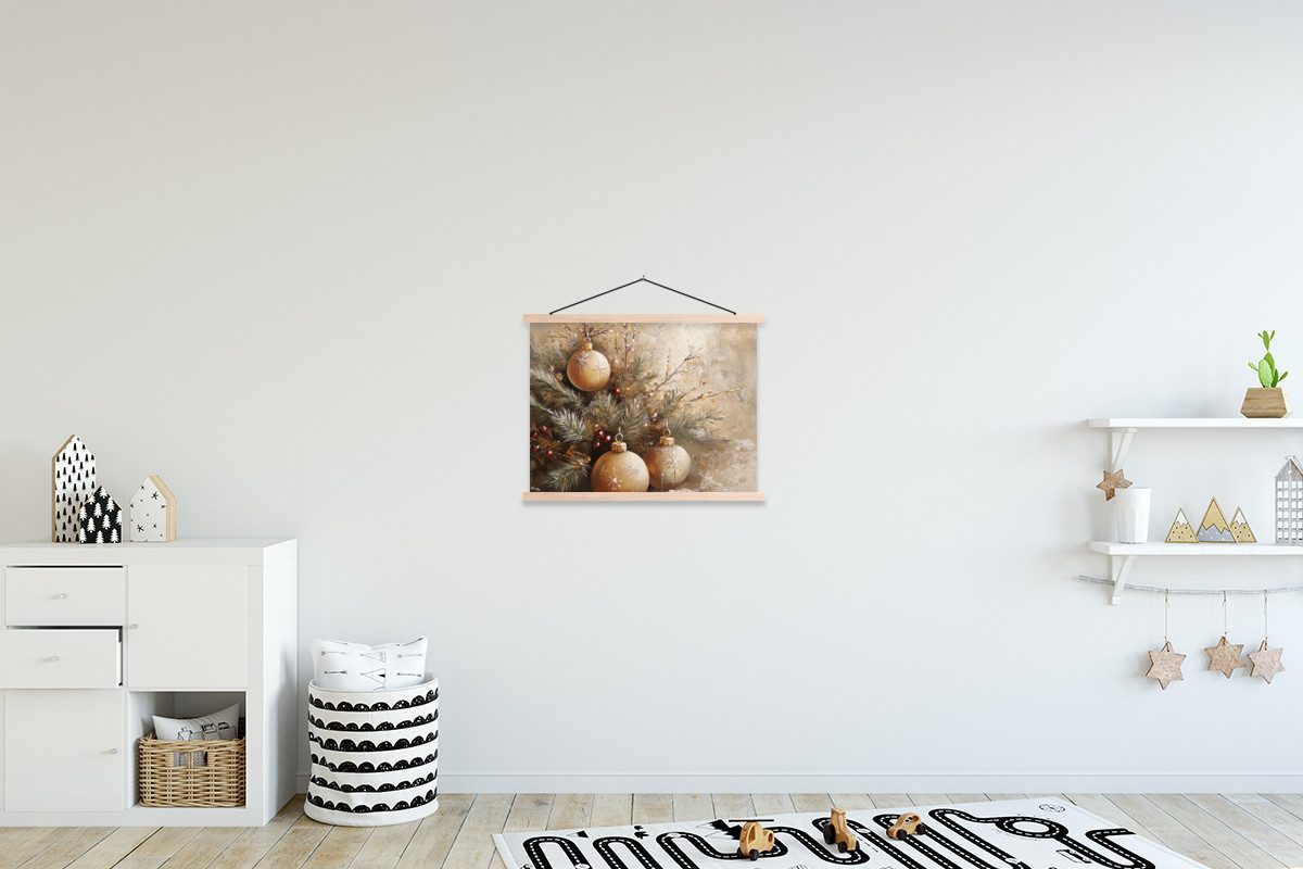 MuchoWow Poster Weihnachten - Kugeln - Beige - Gold, (1 St), Posterleiste, Textilposter für Wohnzimmer, Bilderleiste, 40x30 cm – Bild 2 von 3