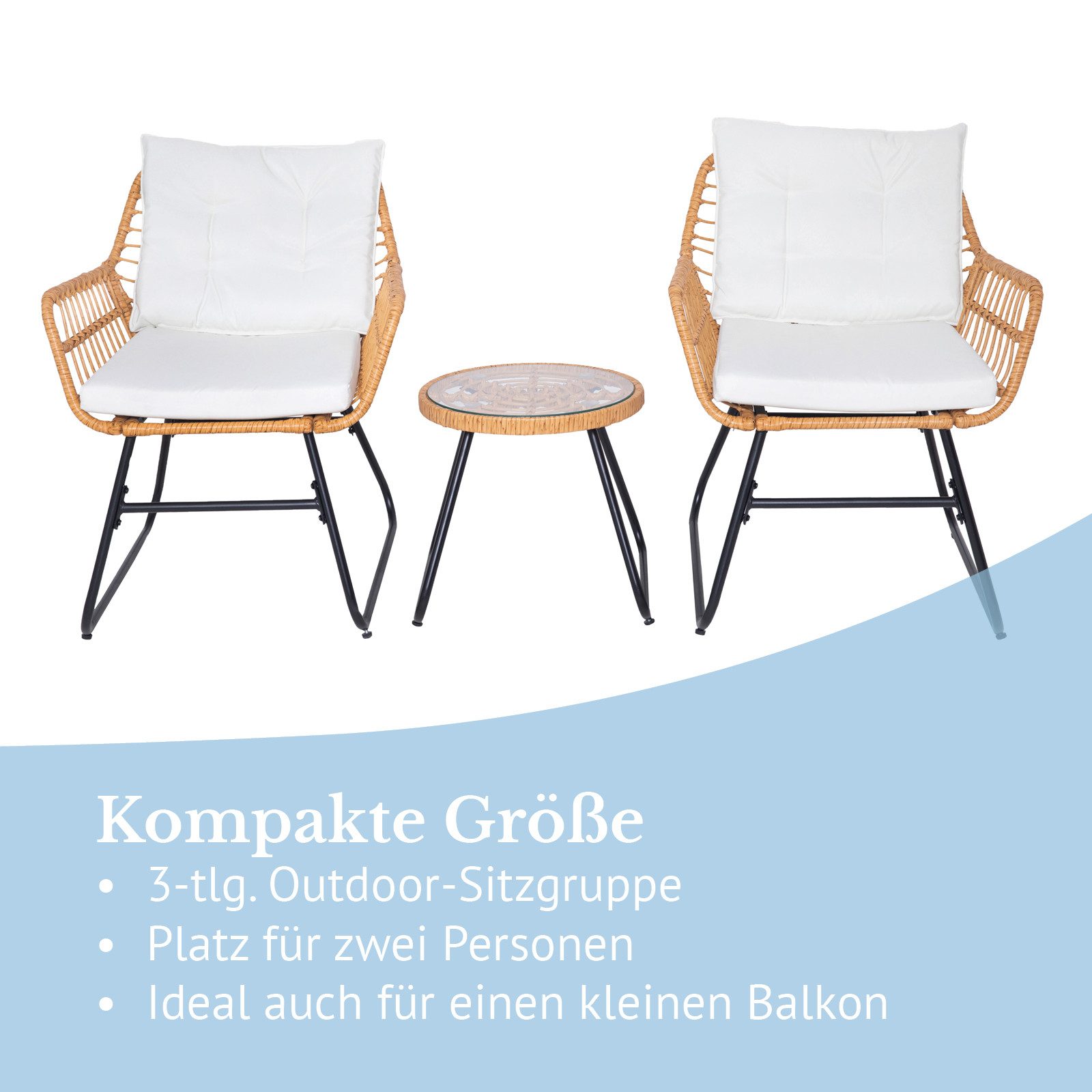 SVITA Balkonset AMALFI, Rattan, Outdoor, Sitzgruppe, Natur / Creme