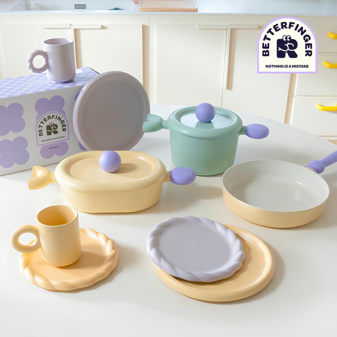 NEOFLAM® Geschirr-Set Better Finger Kochgeschirr Set, 9tlg. (9-tlg), Aluminiumguss, Keramik, Aus Aluminiumguss und Keramik, Hervorragende Wärmeleitfähigkeit