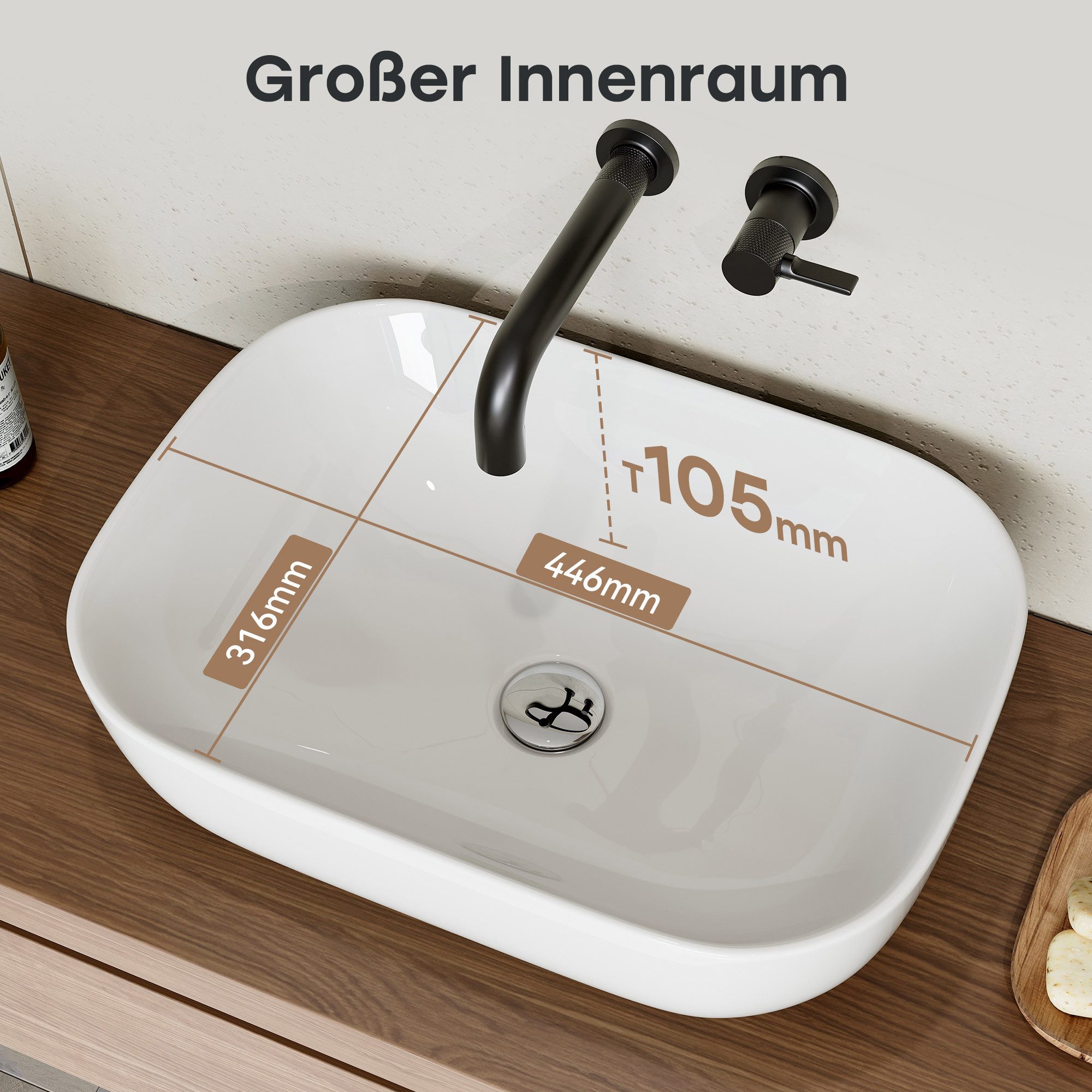 HOROW Aufsatzwaschbecken Waschbecken Klein Oval/Rund Weiß mit Nano für Badezimmer Gäste-WC (Aufsatzbecken, Badezimmer Waschtisch), mit Nano Beschichtung pflegeleichter Oberfläche