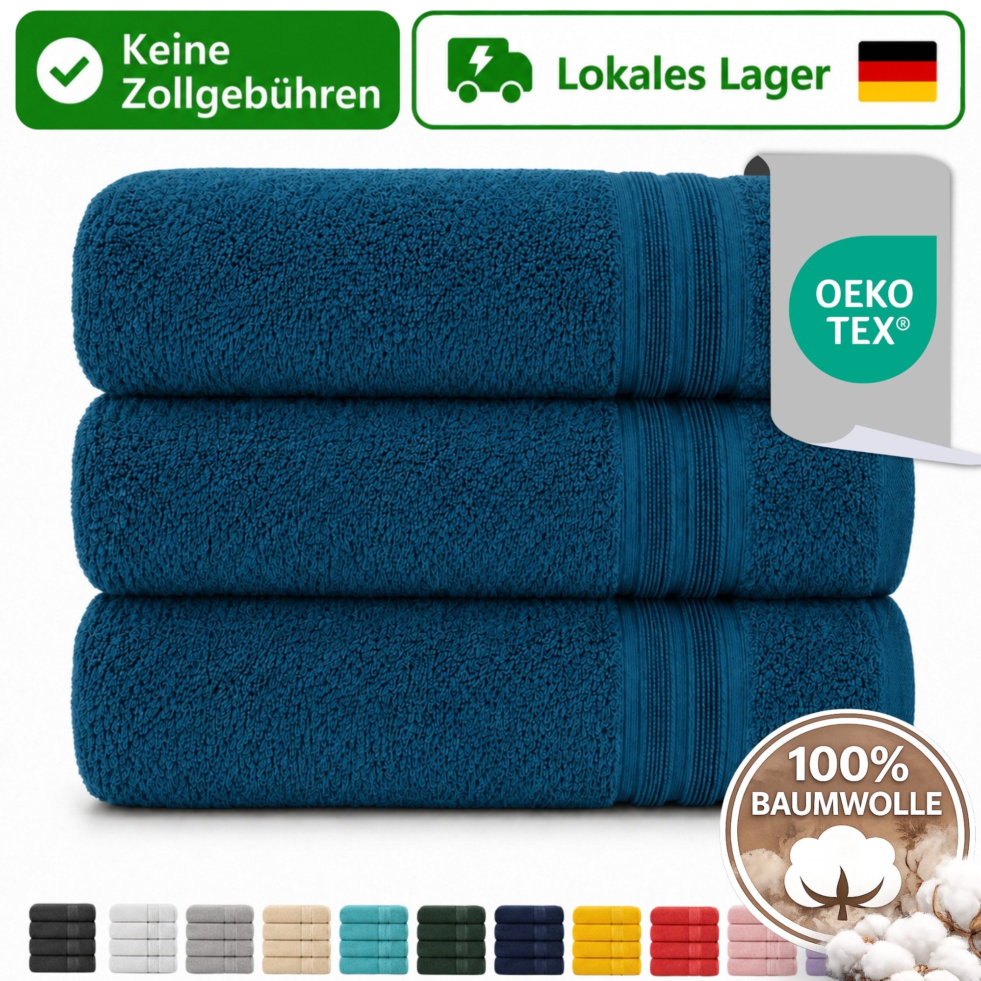 Komfortec Handtuch Set 3er Set 100% Baumwolle, weich & saugfähig, 470g/m², Frottee (3-St)