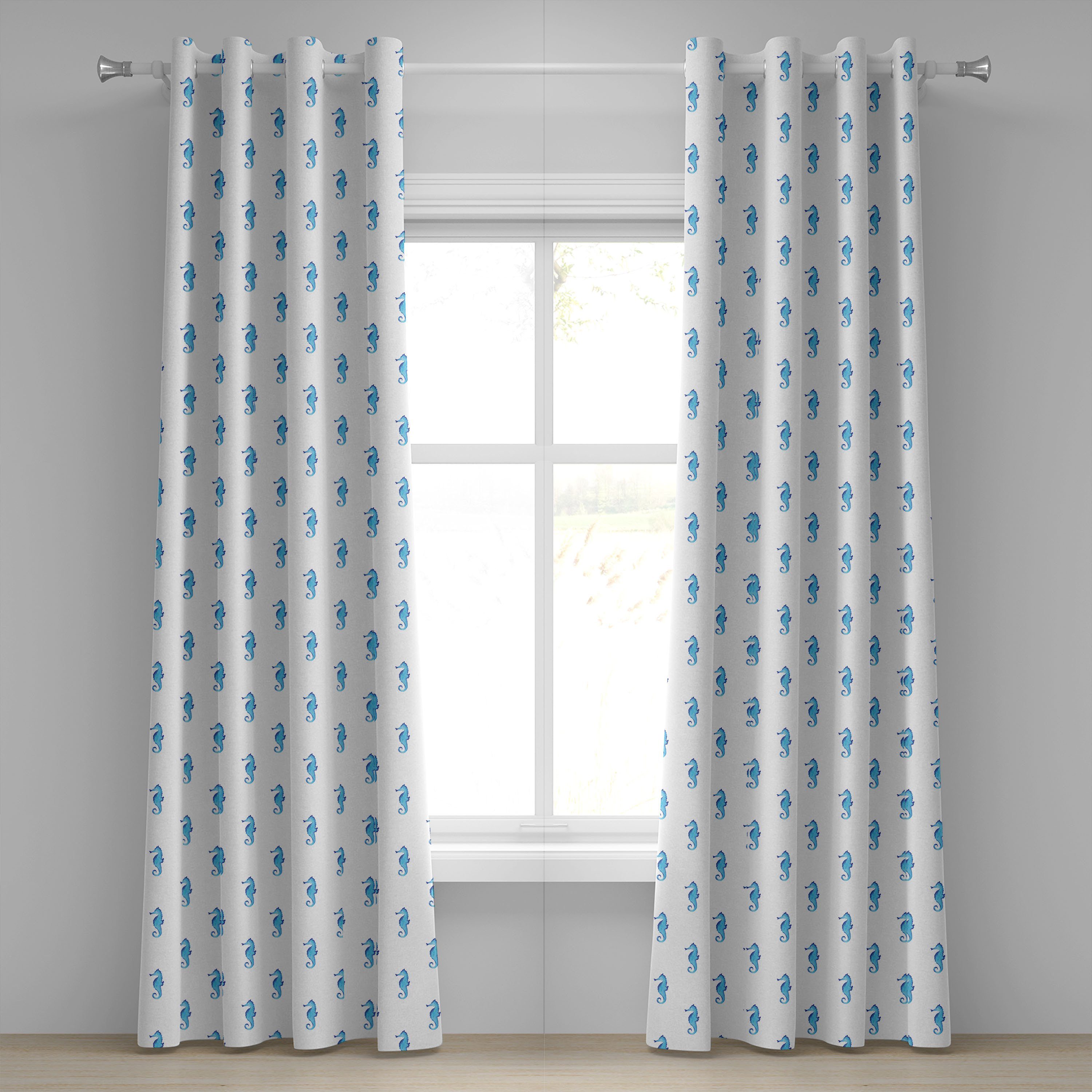 Wohnzimmer, 2-Panel-Fenstervorhänge für Motiv Fisch Gardine Dekorative Marine Schlafzimmer Sealife Ozean Abakuhaus,