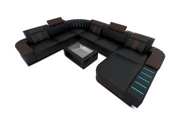 Sofa Dreams Wohnlandschaft Ledersofa Bellagio XXL U Form Ledercouch Sofa Leder, Couch, mit LED, wahlweise mit Bettfunktion als Schlafsofa, Designersofa