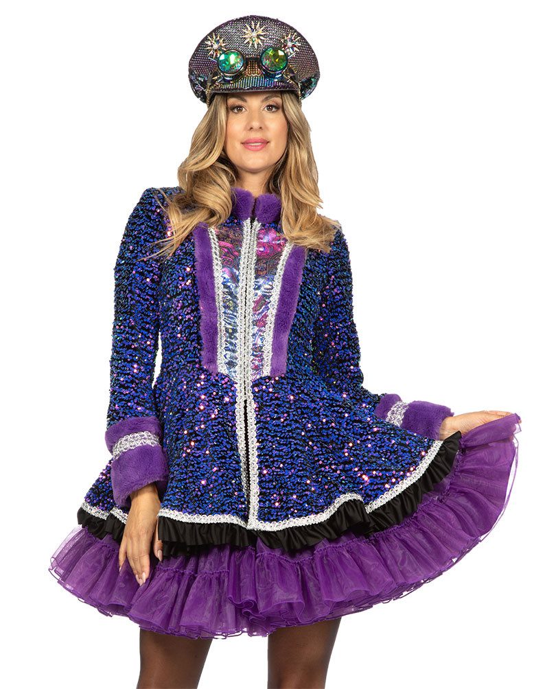Karneval-Klamotten Kostüm Hochwertige lila Pailletten Jacke Plus Size Damen, Show Frack Pailletten Frauenkostüm Prunksitzung große Größen