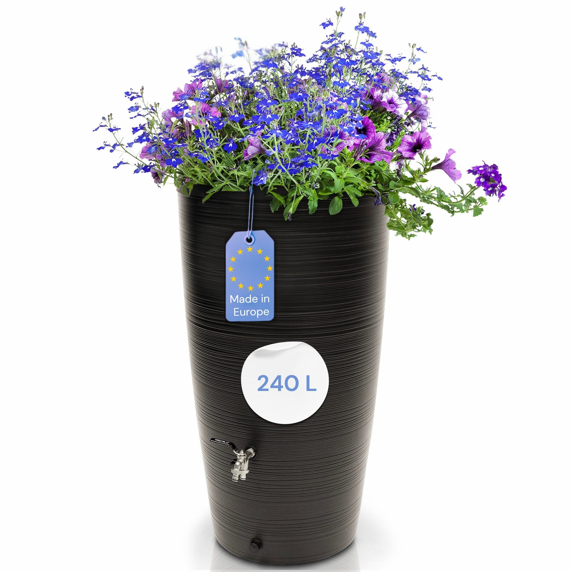 YourCasa Regentonne 240 Liter [Aquasplash] Messing Wasserhahn & Deckel Regenfass