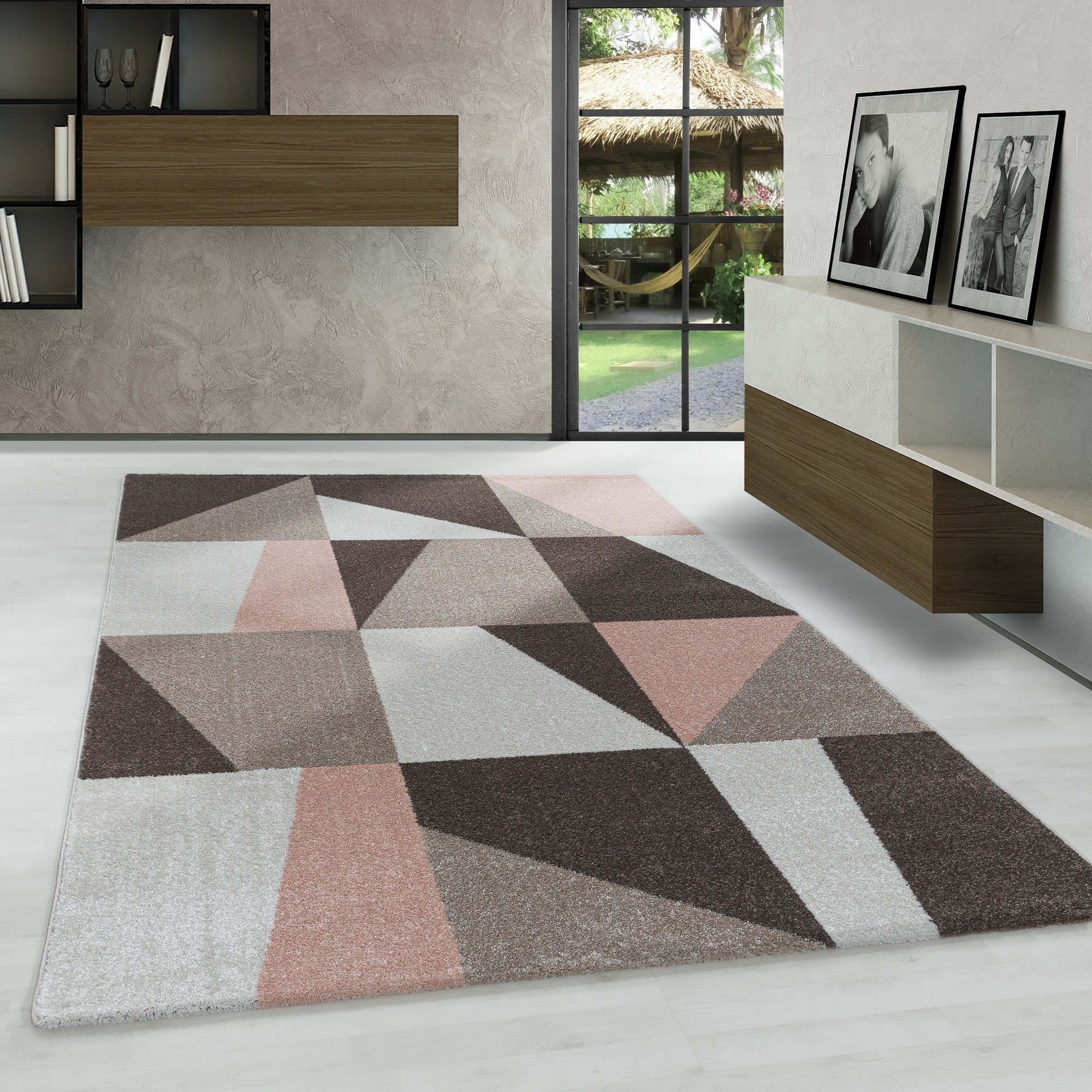 Frisé-Teppich Ombre Design, Carpetsale24, Läufer, Höhe: 10 mm, Kurzflor Teppich Ombre Design Rosa Modern Stil Stil Teppich Wohnzimmer