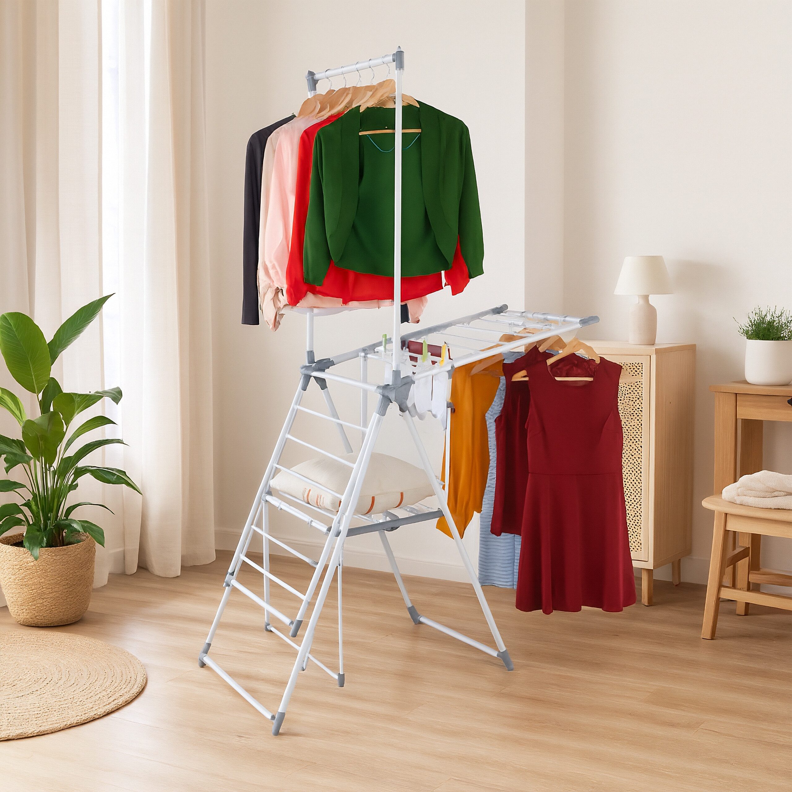 relaxdays Flügelwäschetrockner Flügelwäscheständer mit Kleiderstange günstig online kaufen