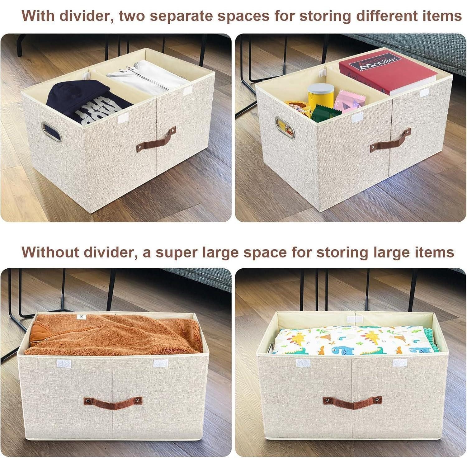 LuxusKollektion Faltbox Aufbewahrungsbox Deckel Fächer Faltbar 55x33x30cm 1-Stück Beige