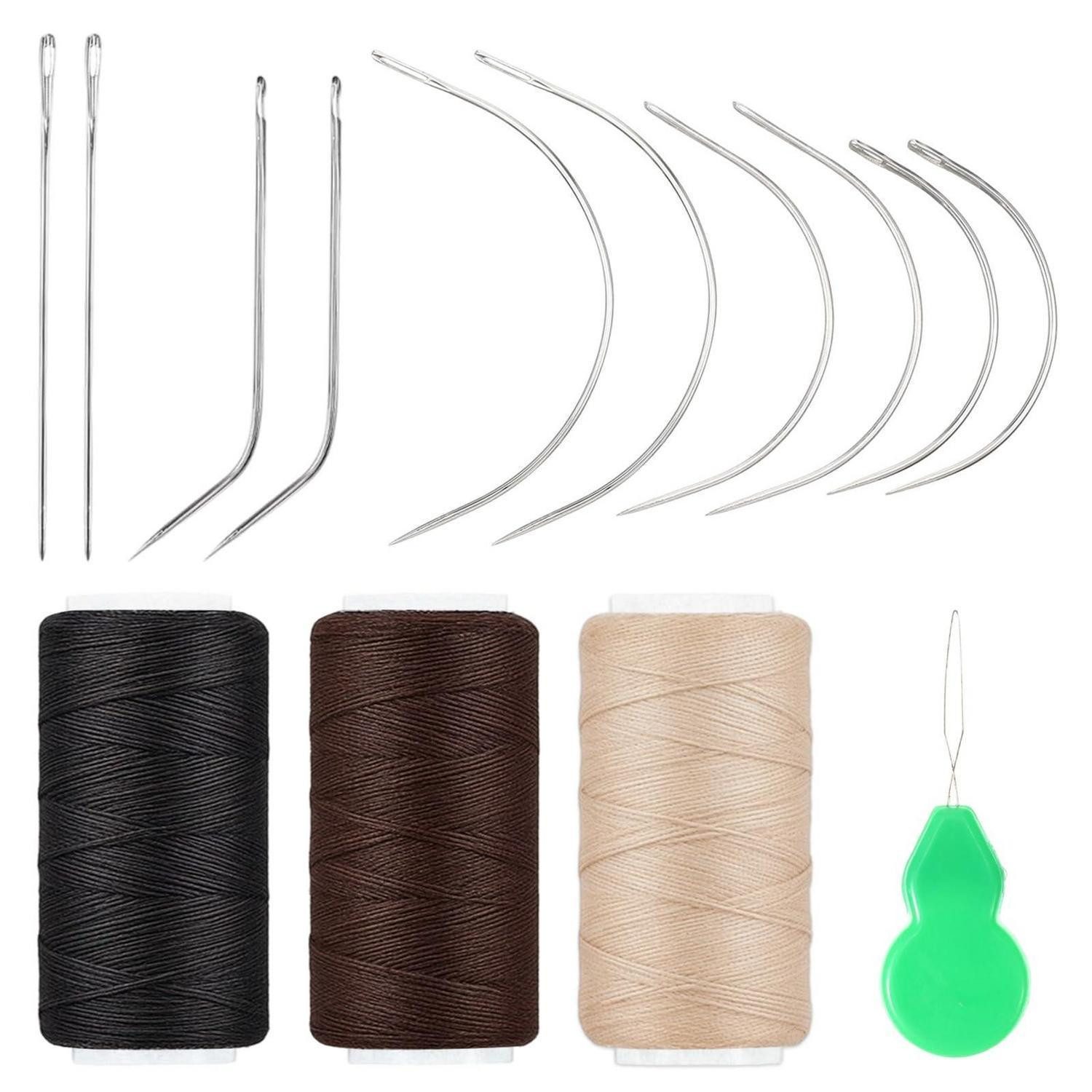 LuxusKollektion Nähnadeln Nadel & Faden Set Haarverlängerung Perücke gebogen, 1 St.