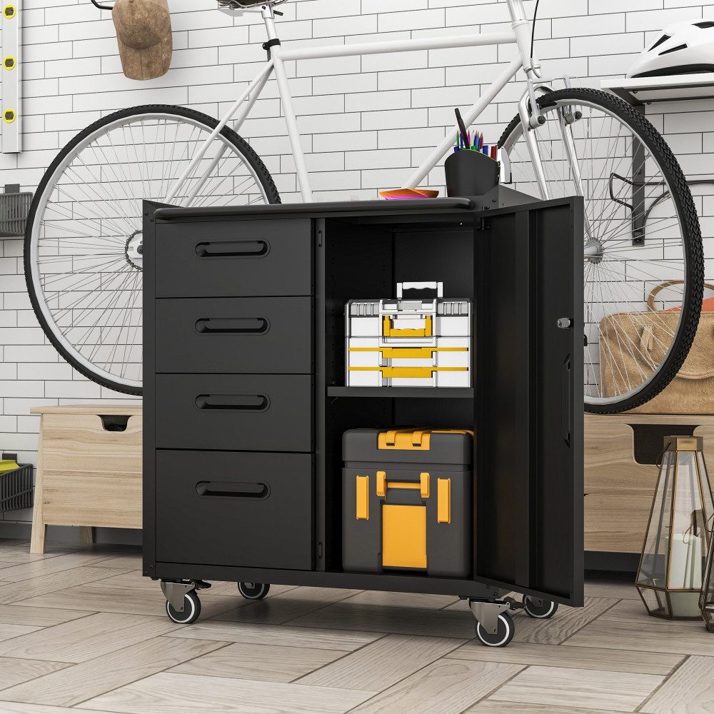 BBWL Werkzeugschrank mit Schubladen Schwerlast Stahl Garagenschrank Organizer 75x42x88 cm Metall Werkzeugschrank rollbar abschließbar
