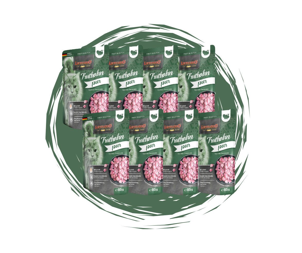Leonardo Catfood Leonardo Frischebeutel Bundle - 8x85g verschiedene Sorten im Mixpaket Truthahn Pur, Nassfutter für: Katzen
