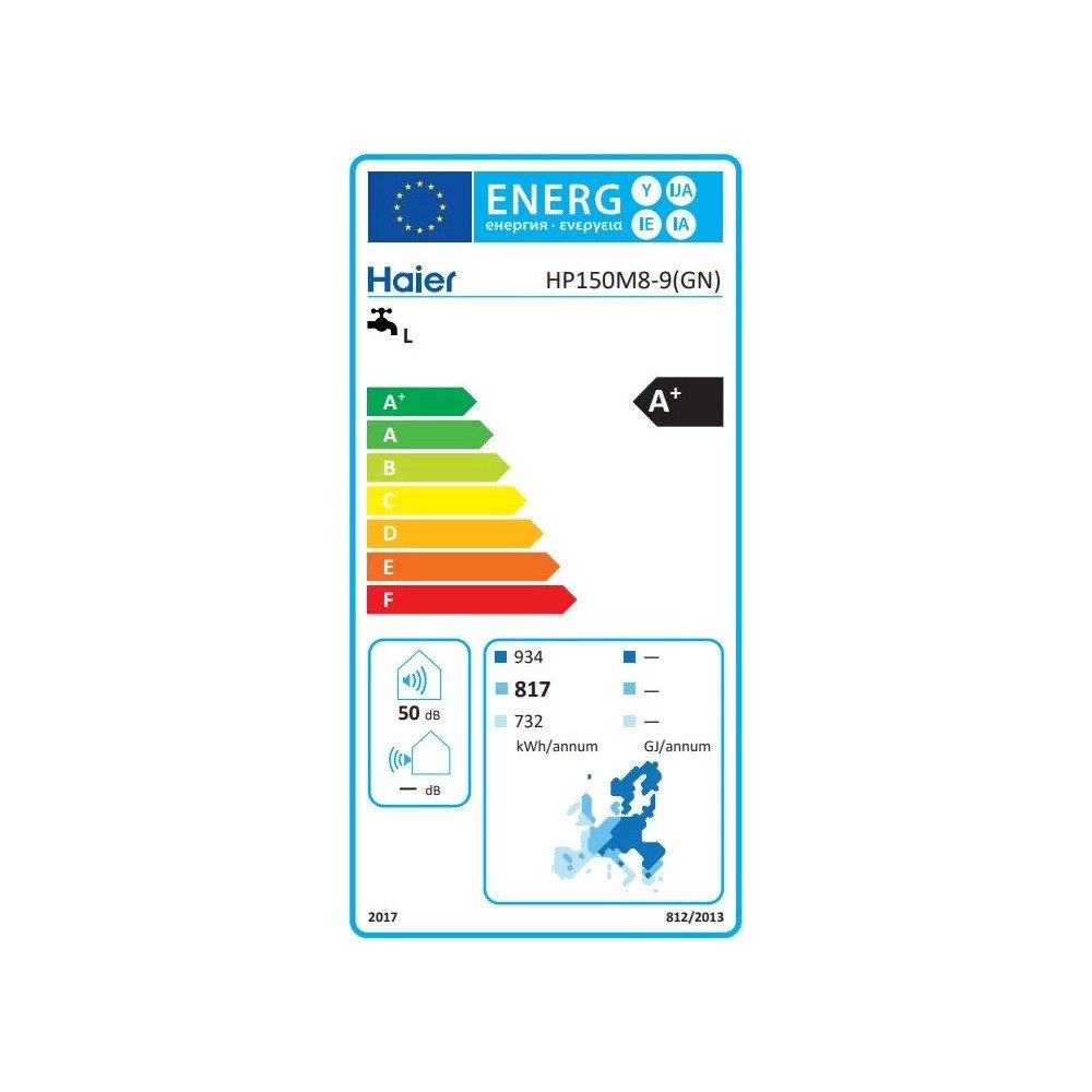 Haier Warmwasser-Wärmepumpe Brauchwasserwärmepumpe Trinkwasser HP150M8 150 Liter R290 Warmwasser, Energieklasse A+