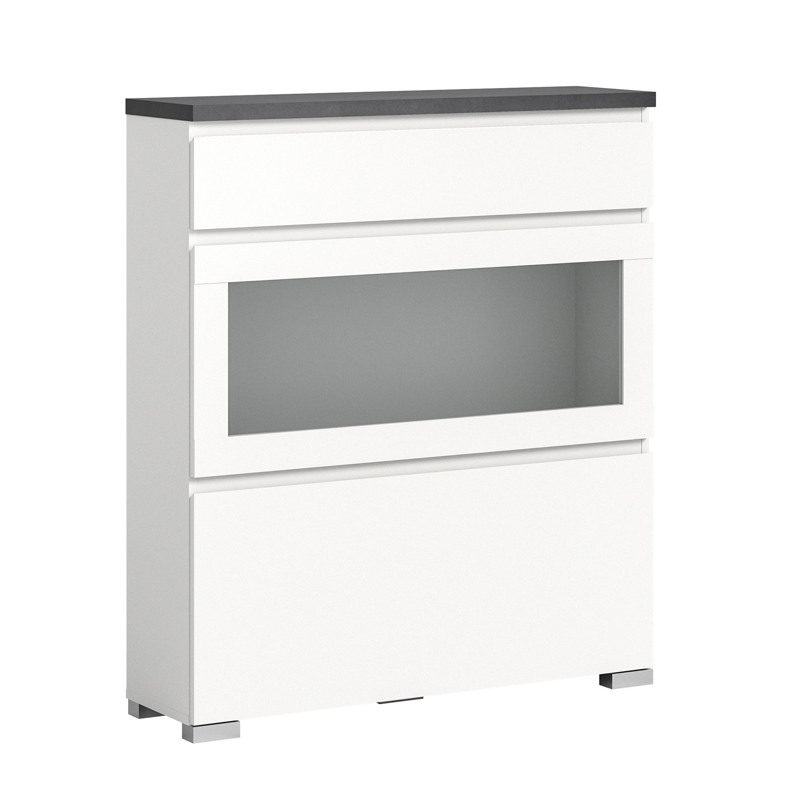 xonox.home Schuhschrank (2tlg. Set bestehend aus Schuhschrank mit Vitrine, Oberboden) Weiß Melamin 95x109x27 cm
