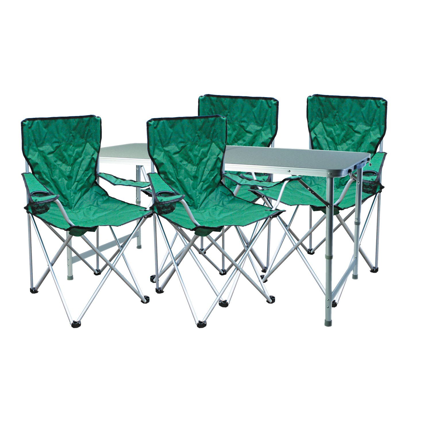 Mojawo Essgruppe 4x Tisch 1x Set XXL inkl. 5-teiliges Campingmöbel Tasche + Grün Stuhl