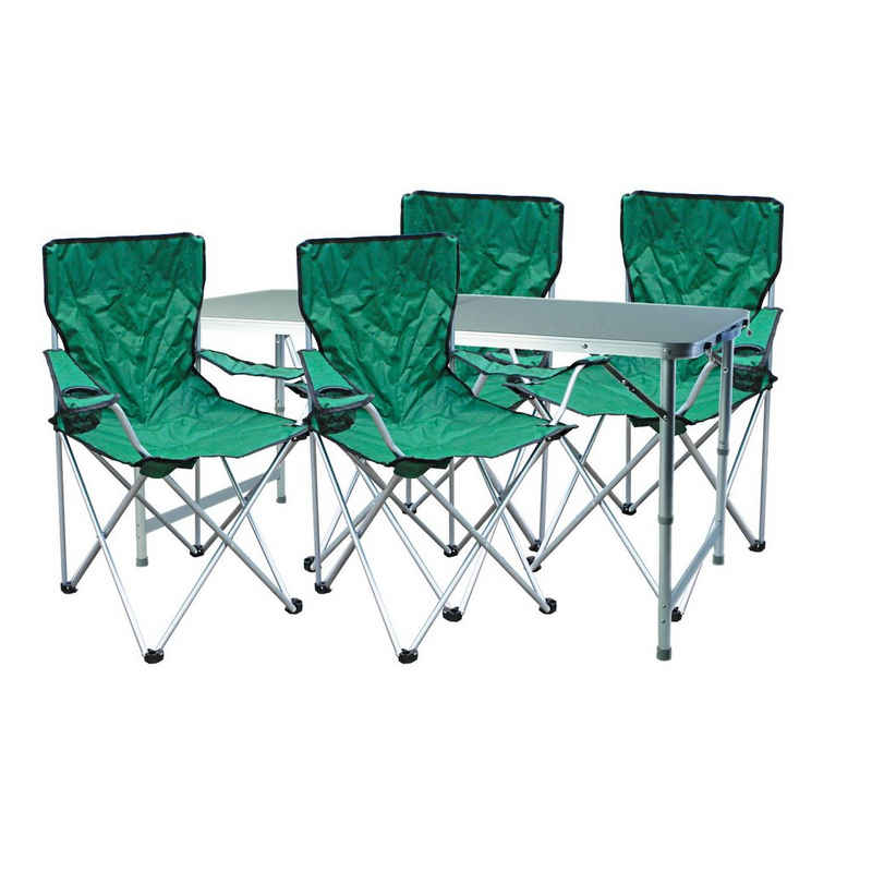 Mojawo Essgruppe 5-teiliges Campingmöbel Set Grün 4x Stuhl inkl. Tasche + 1x XXL Tisch