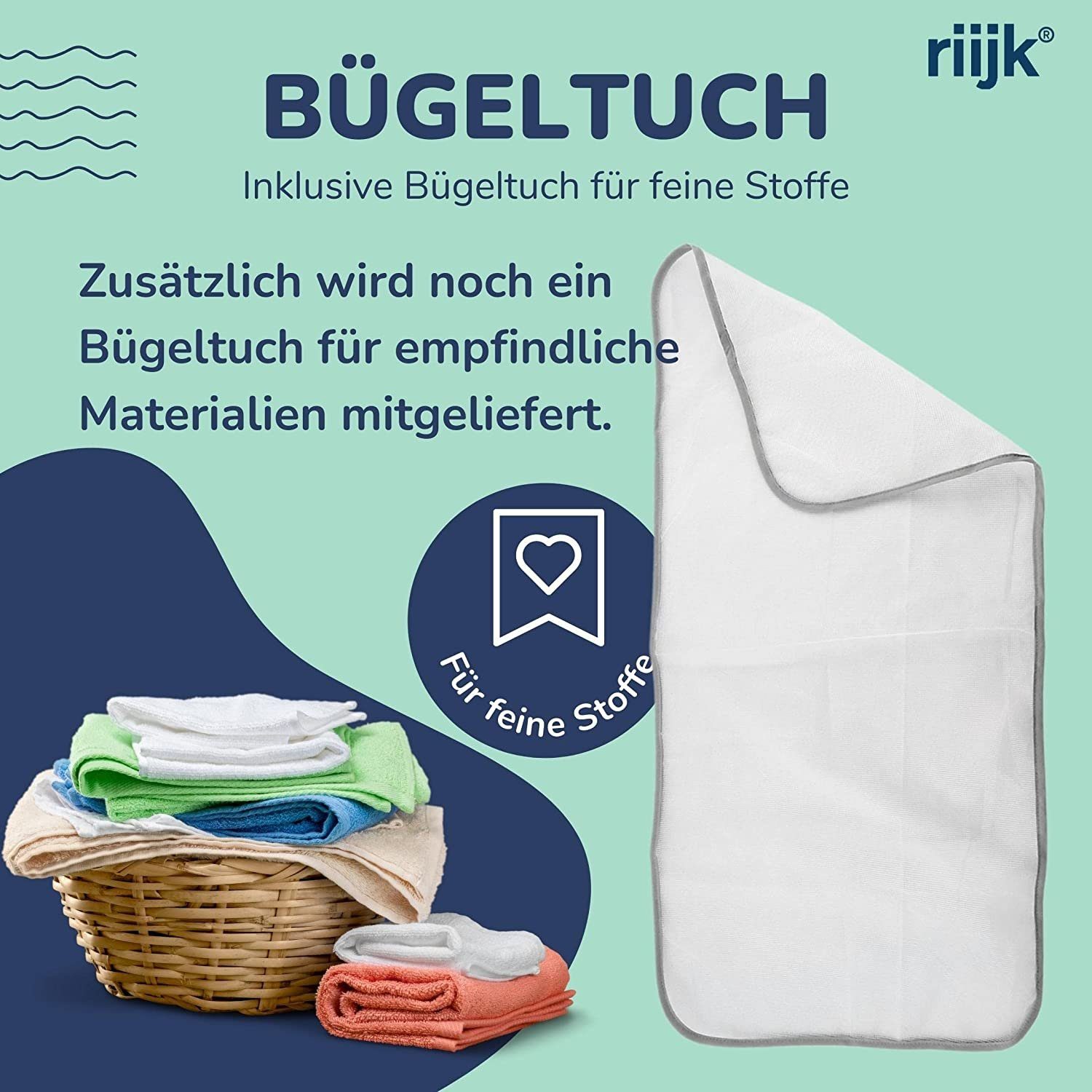 riijk Bügelbrettbezug Bügeltischbezug, Zubehör für universal passend bis 125cm Länge und 45cm Breite, Bezug Spanner Bügeltuch – Bild 4 von 5