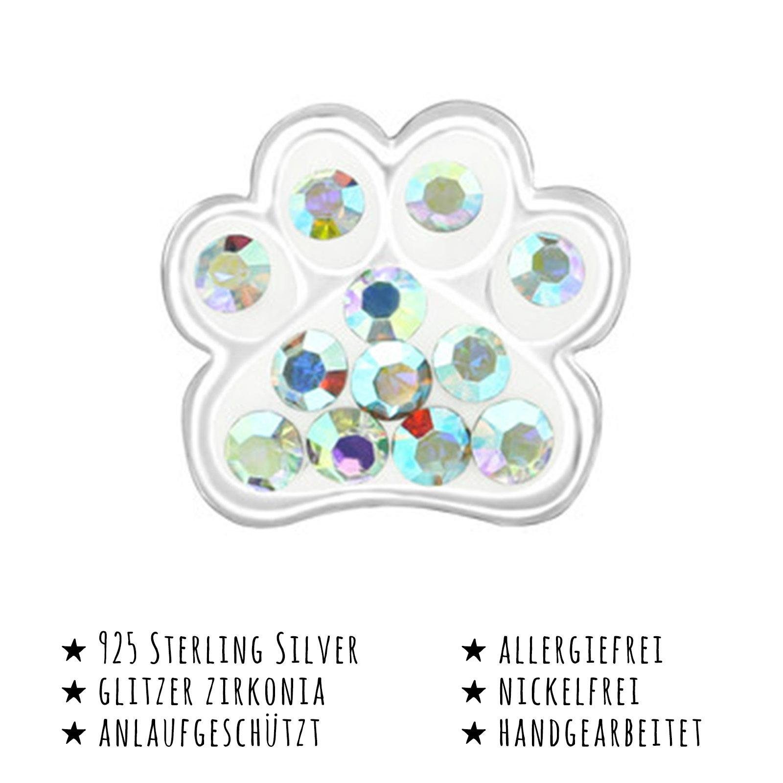 Ohrstecker 925 (Packung), Kinder Monkimau Pfoten Silber Ohrringe mehrfarbig Ohrstecker Paar mit Kristallen