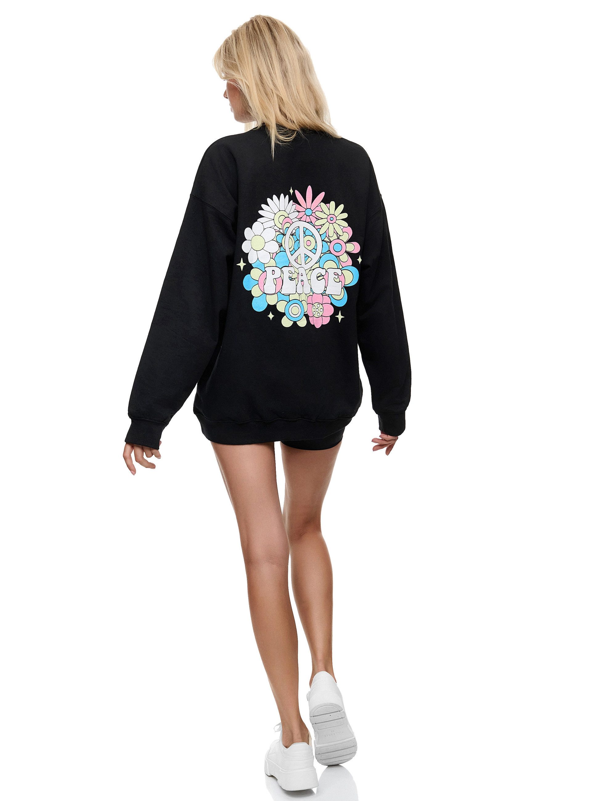 Worldclassca Longsweatshirt Worldclassca Oversized Sweatshirt PEACE Print Langarm Oberteil Pullove