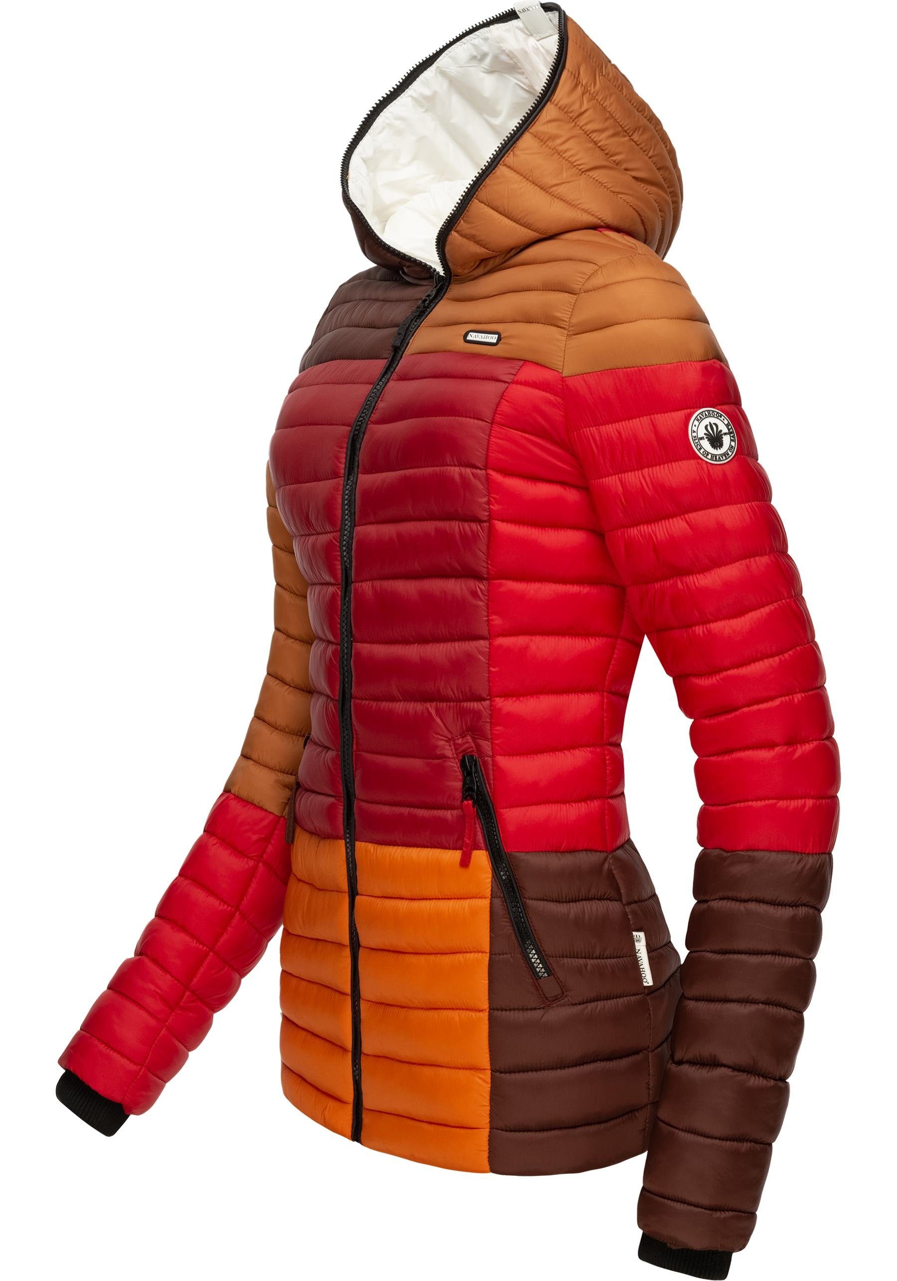 Navahoo Steppjacke Multikulti stylische m. braun Kapuze Colorblocking Übergangsjacke