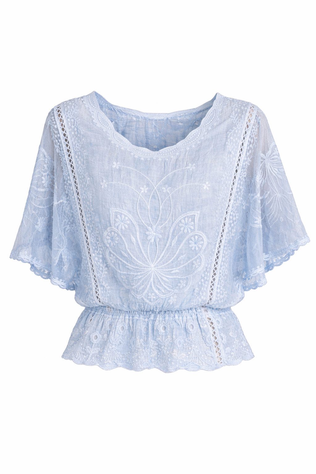 ITALY VIBES Spitzenbluse - Bluse - Häkelbluse mit Fledermausärmeln - Damenbluse ONE SIZE / passend für Größe XS - L