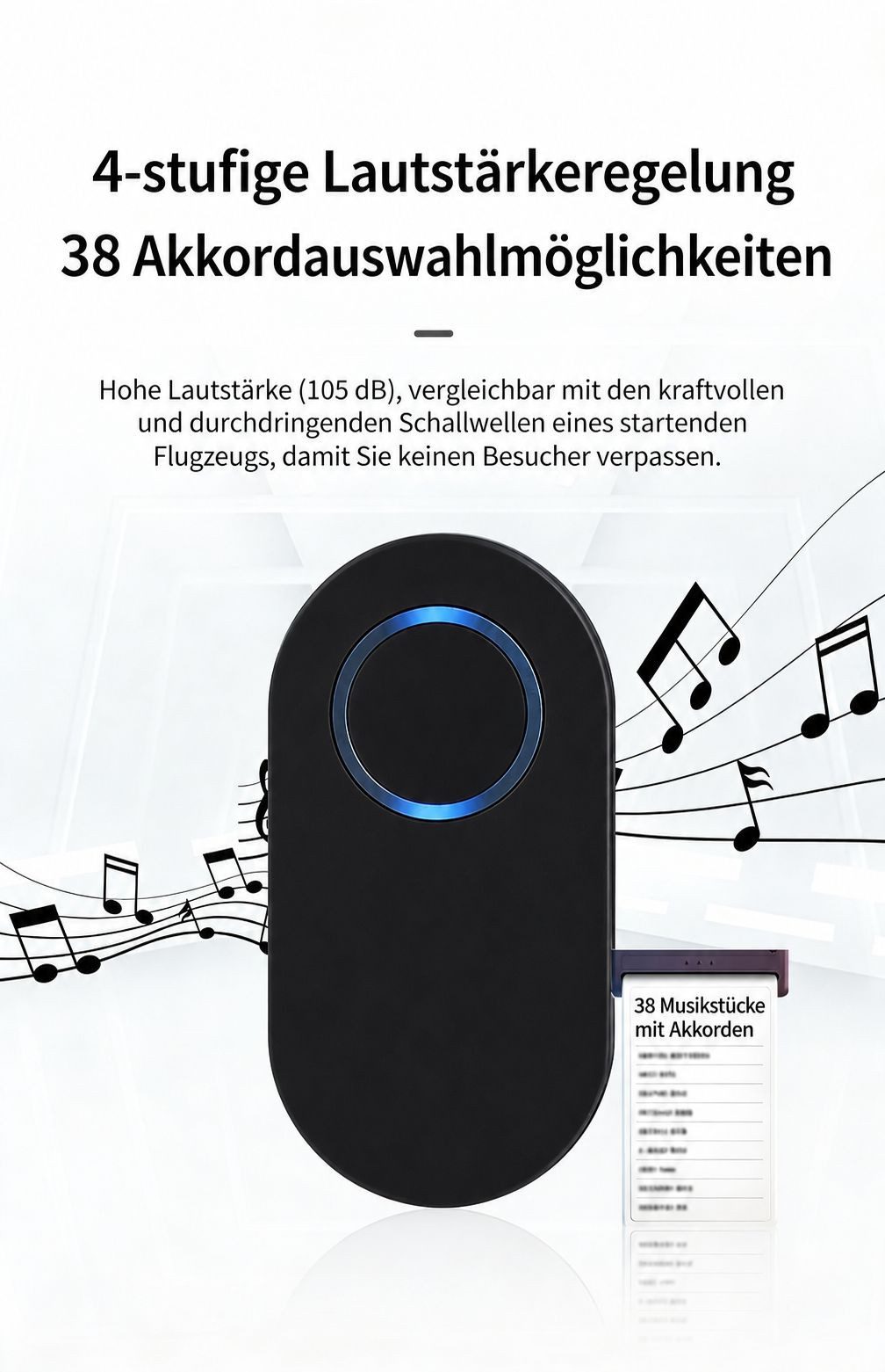 BBG Türklingel-Set Kabellose Funkklingel ohne Batterie, selbstversorgender Türklingel Set, (1 Sender + 2 Empfänger, IP68 wasserdicht, 180m Reichweite), 38 Melodien, 105dB, für Haus & Wohnung