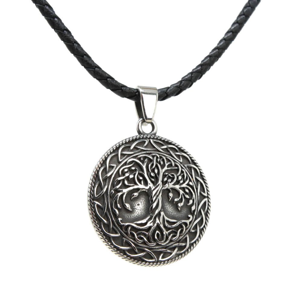 Kette mit Anhänger Lederkette Edelstahlkette 316L GLÜCKSBAUM