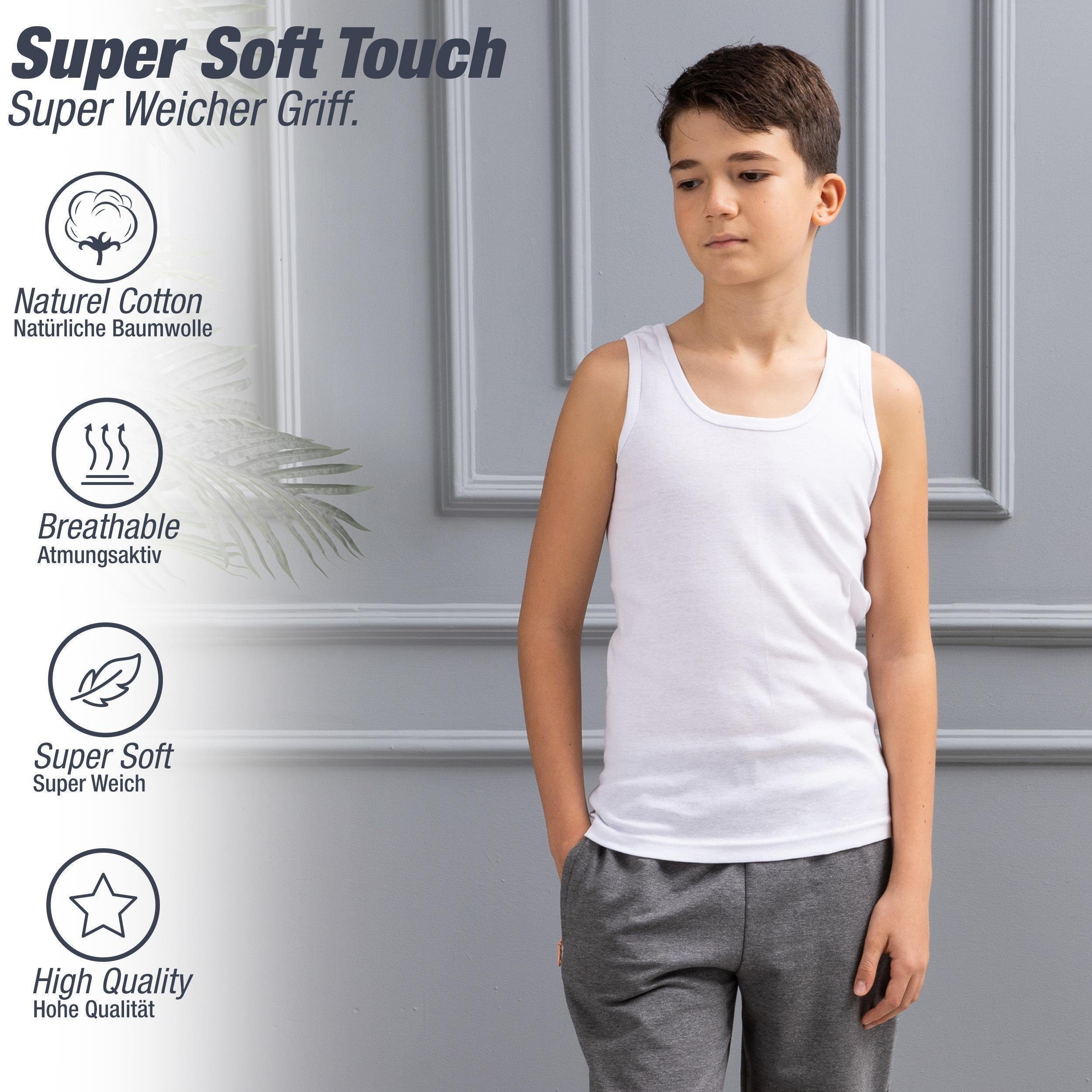LOREZA Unterhemd 6er Set Jungen Unterhemden - Feinripp - Weiss (Spar-Packung, 6-St., 6er-Pack)