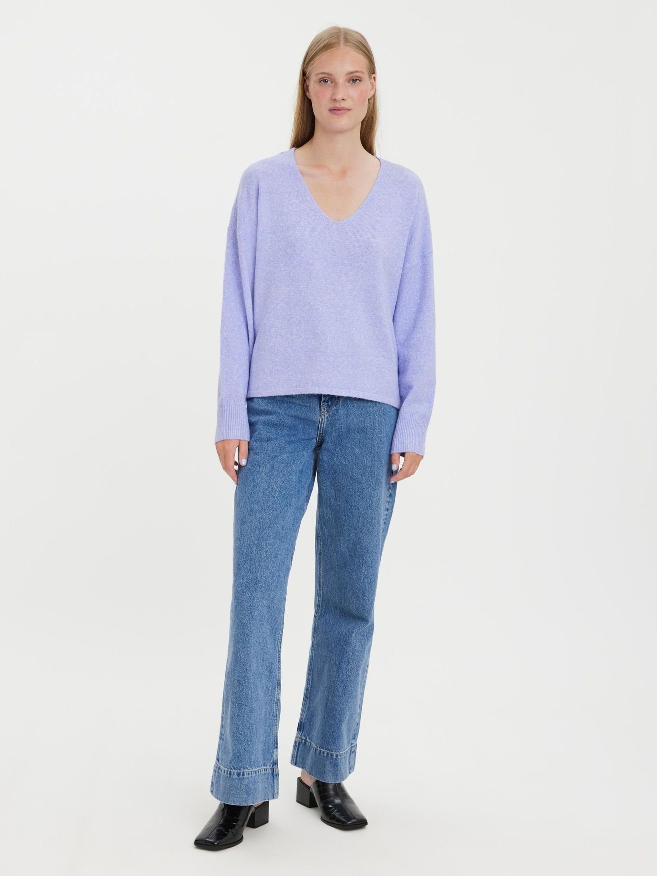 4852 Pullover Langarm Feinstrick Lavendel in Vero Strickpullover VMDOFFY Moda V-Ausschnitt Sweater