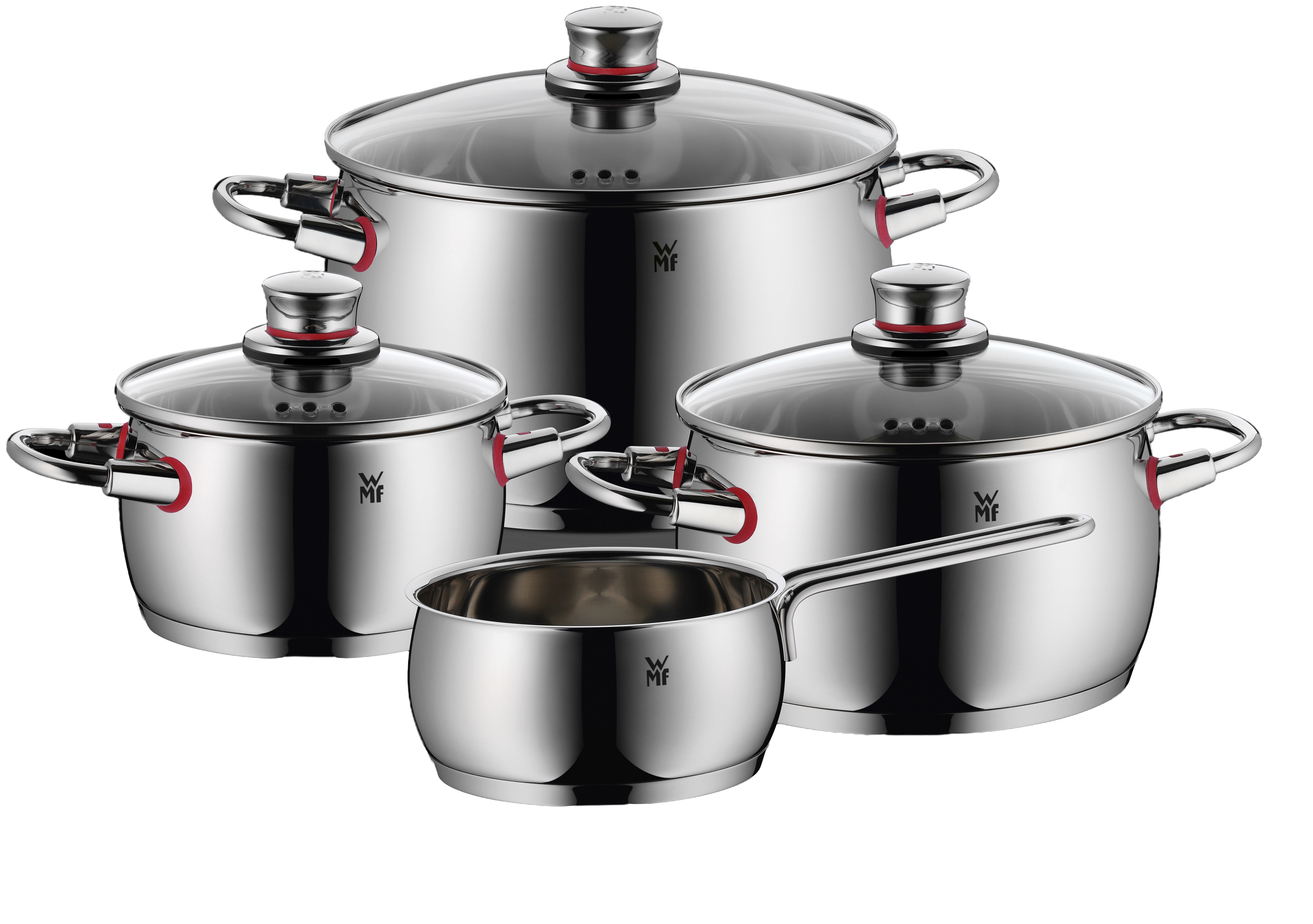 WMF Topf-Set Quality One 320, (3 x Kochtöpfe (16/20/24 cm) mit Deckeln, 1 x Stielkasserolle (16 cm)