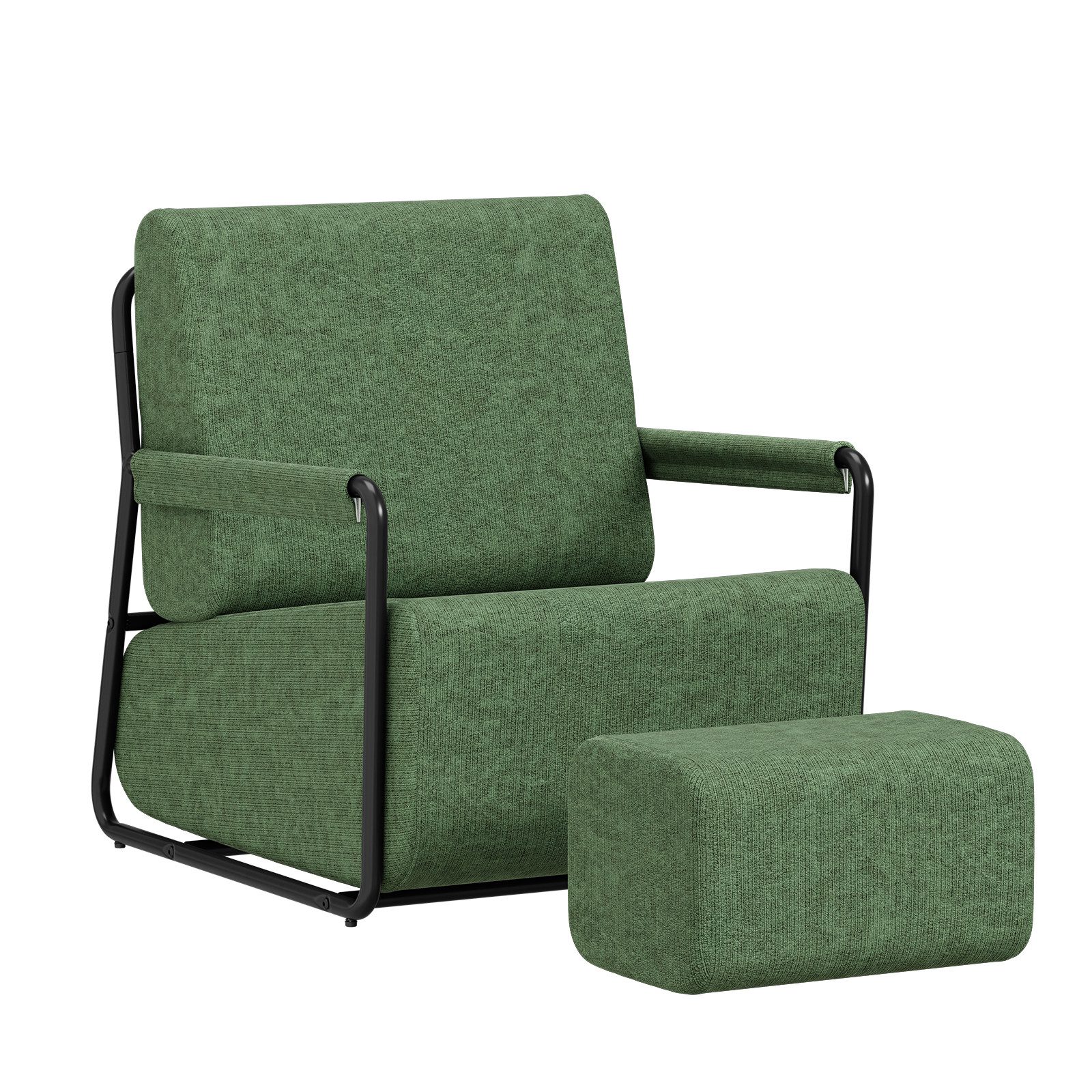 SoBuy Sessel FST99, Relaxsessel mit Schlaffunktion, Hocker integriert (1er Set), Grün, strukturiertes Stoffgewebe, verstellbare Rückenlehne