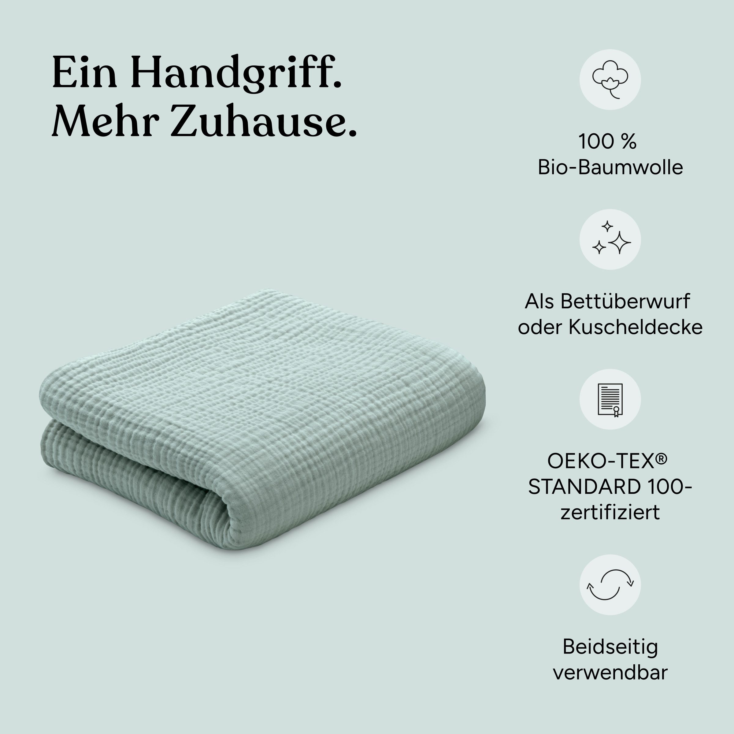 Ehrenkind Tagesdecke Sofadecke aus 100 % Bio-Baumwolle, 4-lagiger Musselin mit natürlicher Crinkle-Optik