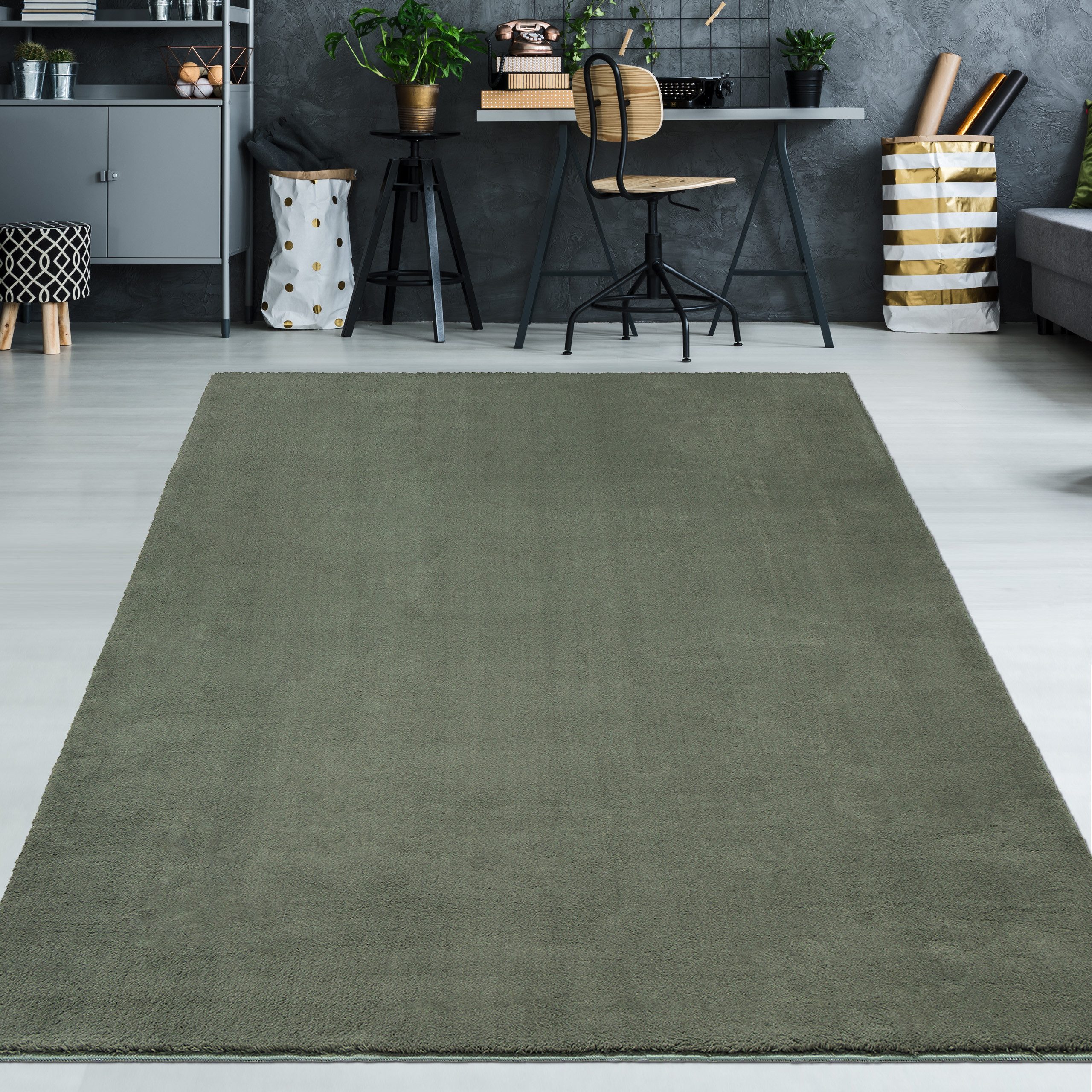 TeppichHome24 Teppich Hochflor-Teppich in starkem Dunkelgrün, günstig online kaufen