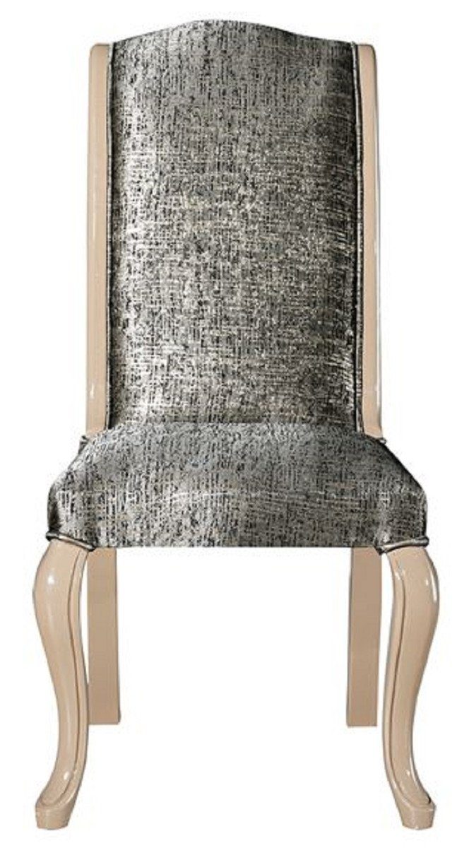 Casa / Deco Schwarz Padrino Beige Art Set Luxus Stühle Esszimmerstuhl Handgefertigtes Silber - Deco Art - Möbel Esszimmerstuhl Esszimmer / 6er Set Küchen