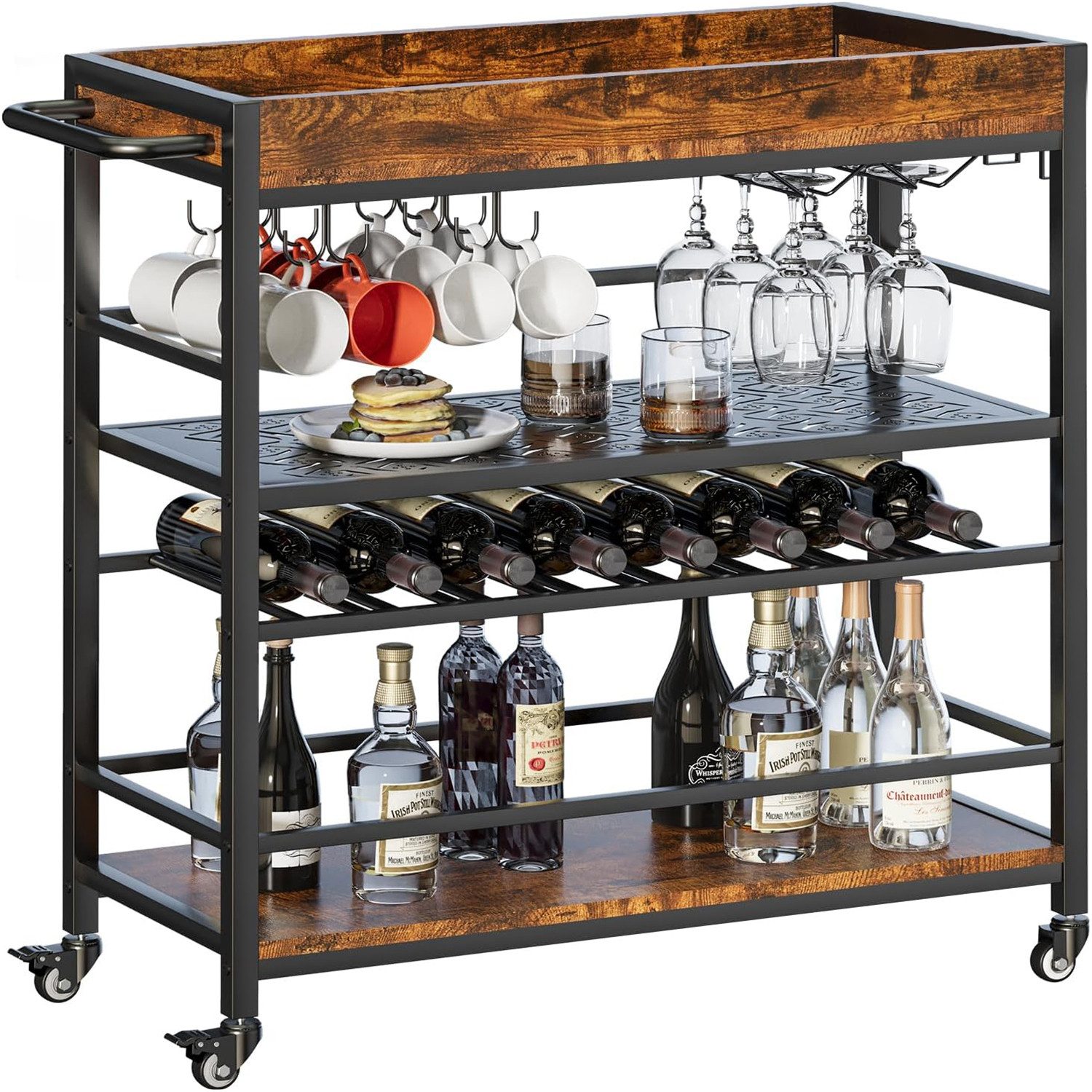 OUTMAX Küchenwagen Mit Weinregal & 3 Partitionen - für Hausbar, Retro-Desig günstig online kaufen