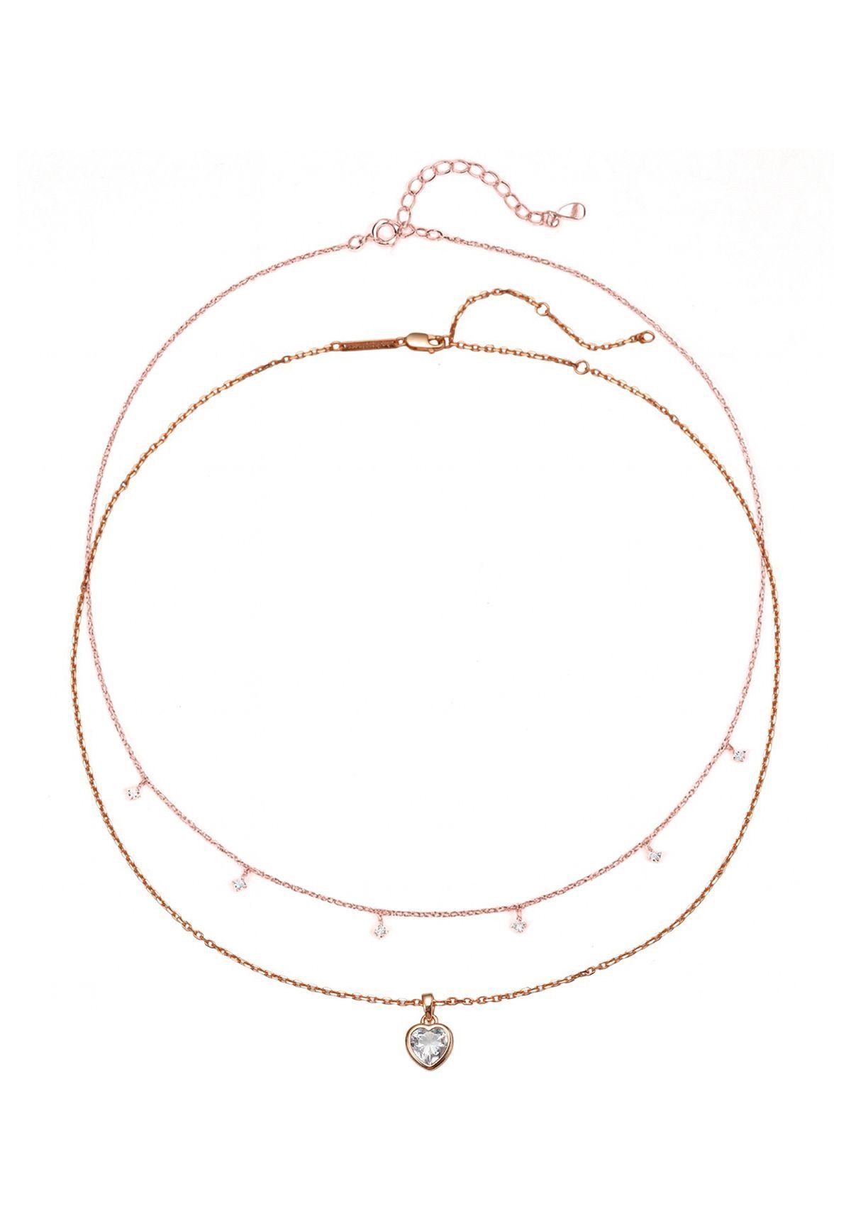 Hey Happiness Charm-Ketten-Set Herz und Kristallen, Damen Schmuckset, Zarte 925 Silber Halsketten mit Edelstein-Anhänger