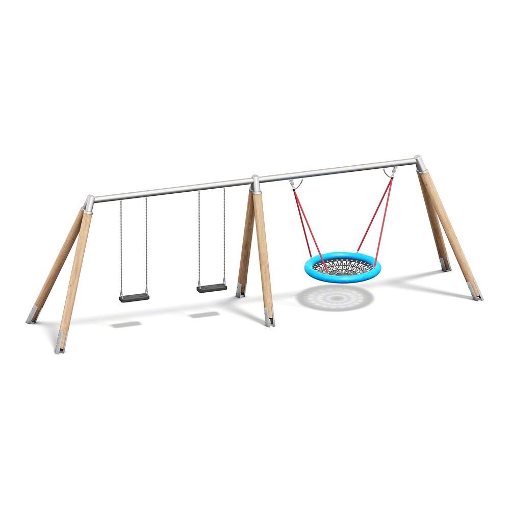 Playparc Doppelschaukel Schaukelanlage mit Vogelnest Holz/Metall, Für öffentliche Spielplätze und Einrichtungen