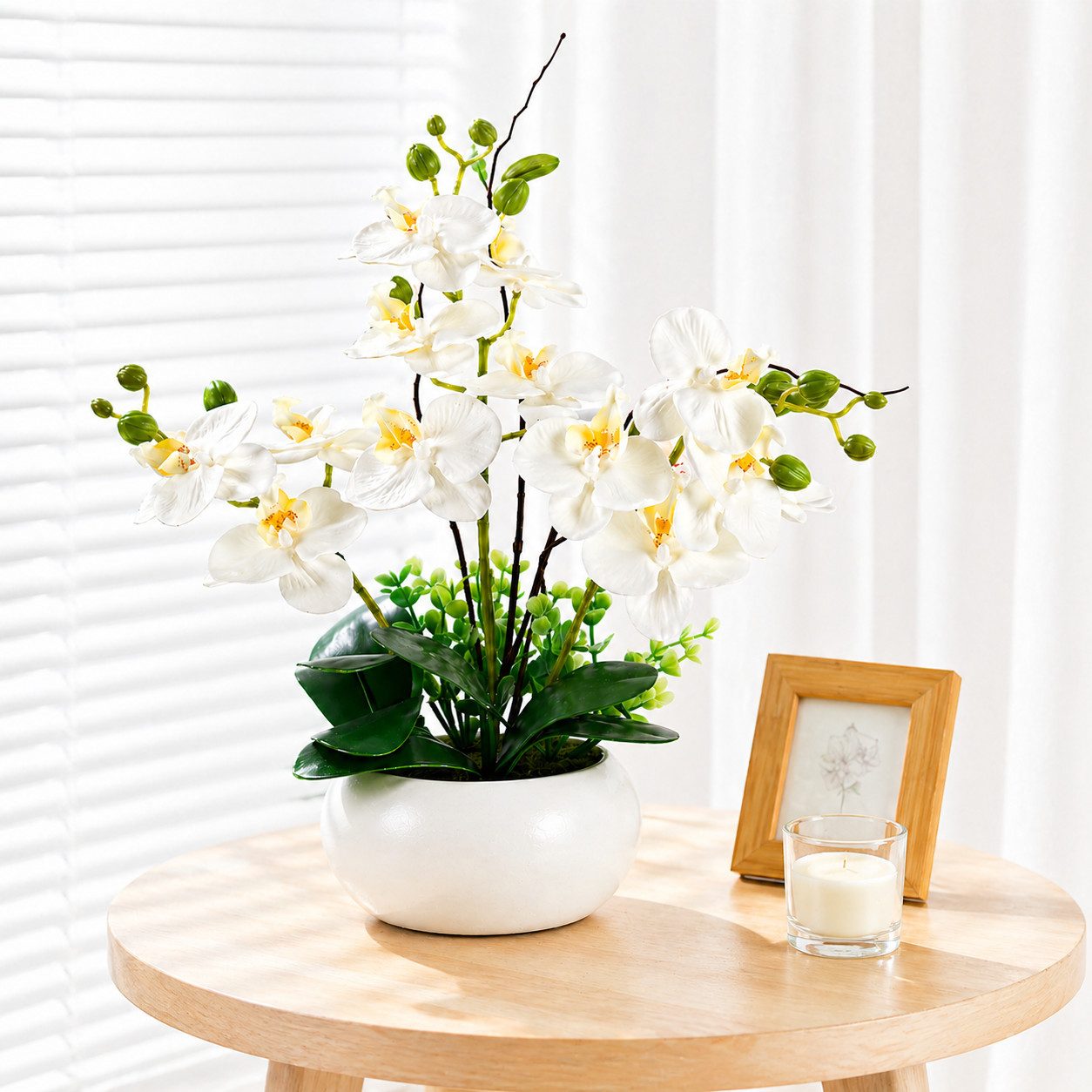 Kunstorchidee Künstliche Orchideen im Topf - Weiß Phalaenopsis Kunstblumen-Höhe 36cm Orchidee Phalenopsis, SURFOU, Höhe 38 cm, Dekorative Phalaenopsis mit Seide – Bild 5 von 5