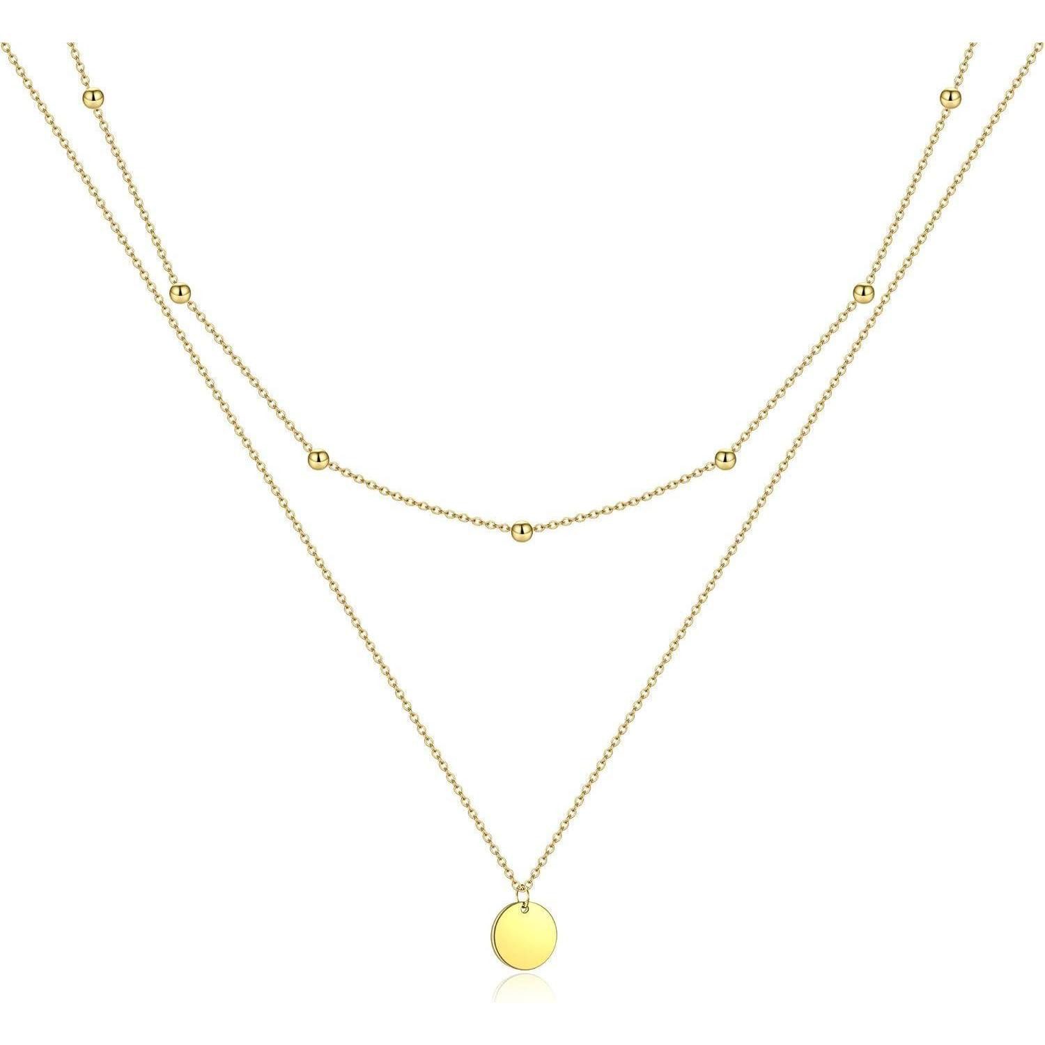 Kette mit Anhänger Damen Layered Kette Silber Gold Multilayer Halskette Coin Anhänger