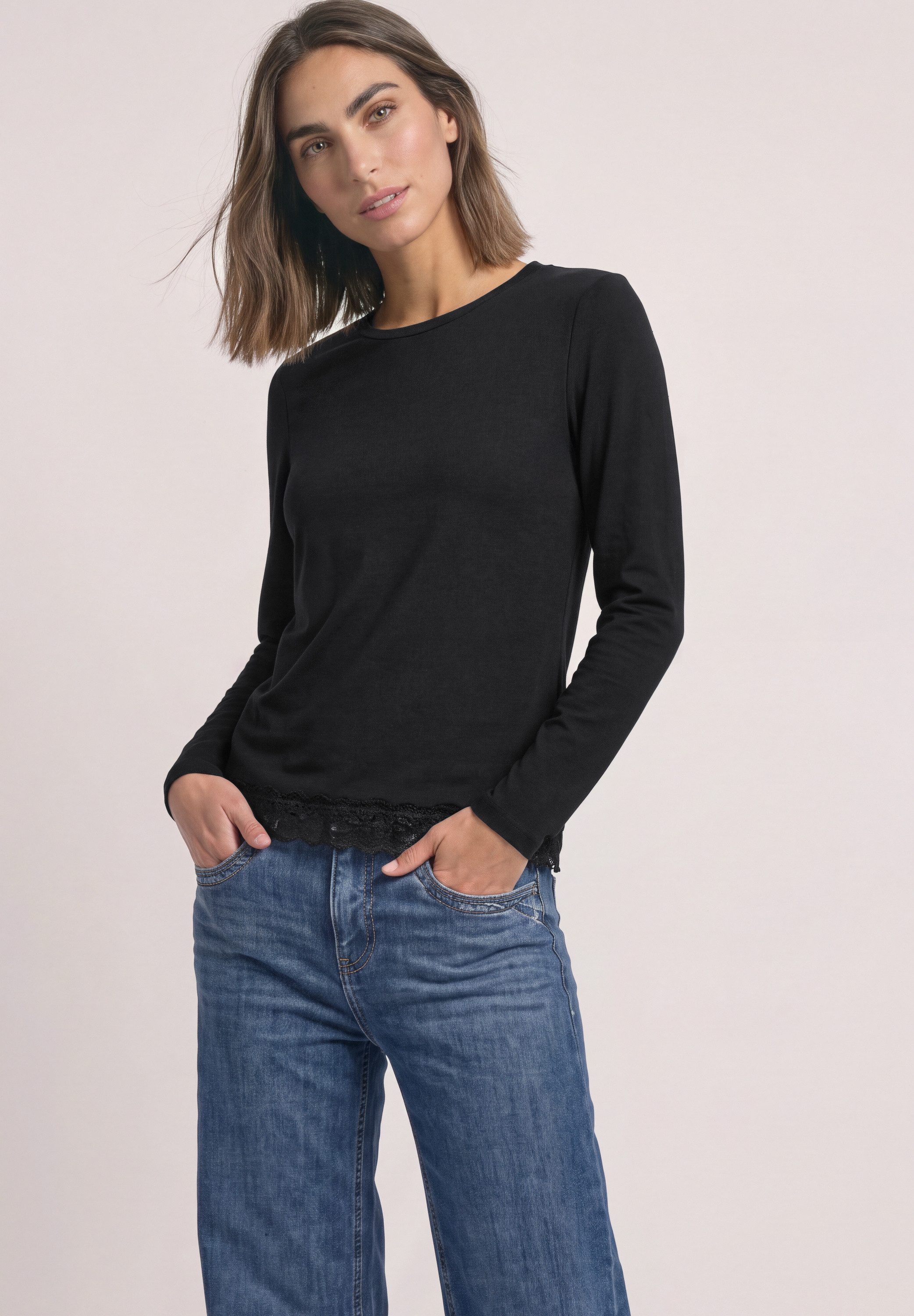 STREET ONE Langarmshirt mit Spitzendetails
