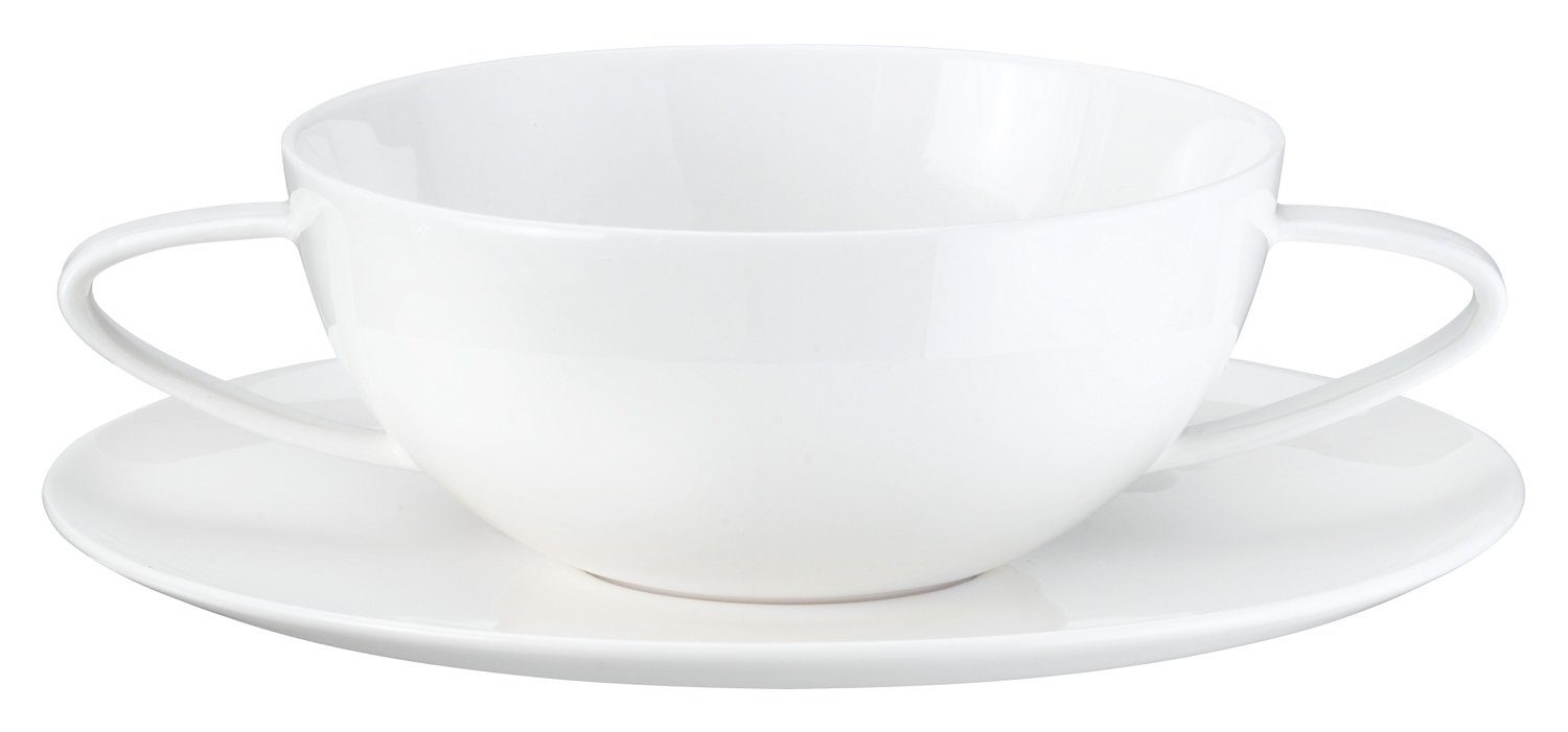 ASA SELECTION Suppenschüssel A TABLE, Suppentasse mit Untertasse, Weiß, Ø 13 cm, Fine Bone China, backofengeeignet, gefriergeeignet