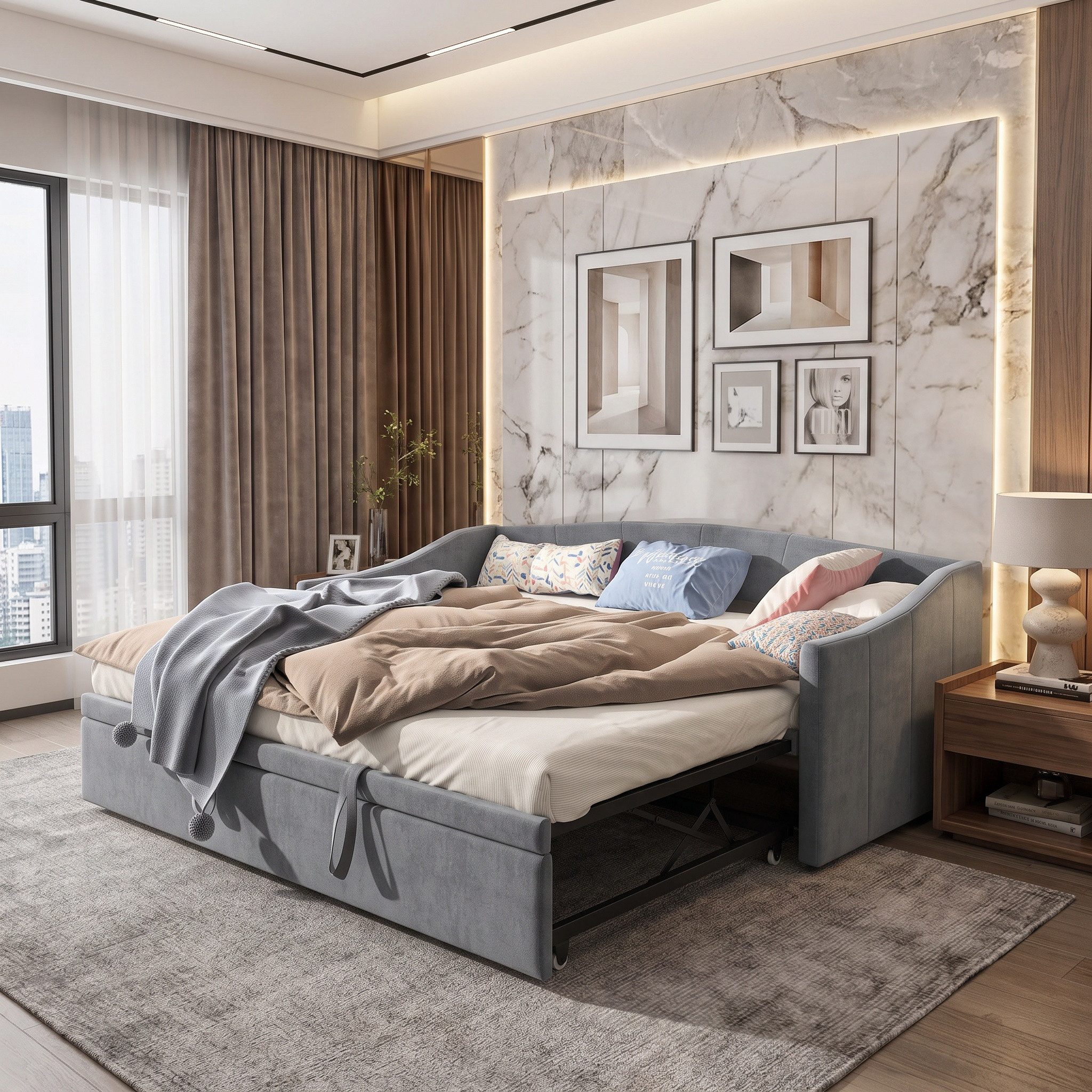 Gdood Polsterbett Daybett Tagesbett Ausziehbett (1 tlg), Schlafsofa, Mit Unterbett, 90x200 cm/180x200 cm, Lattenrost, Samt