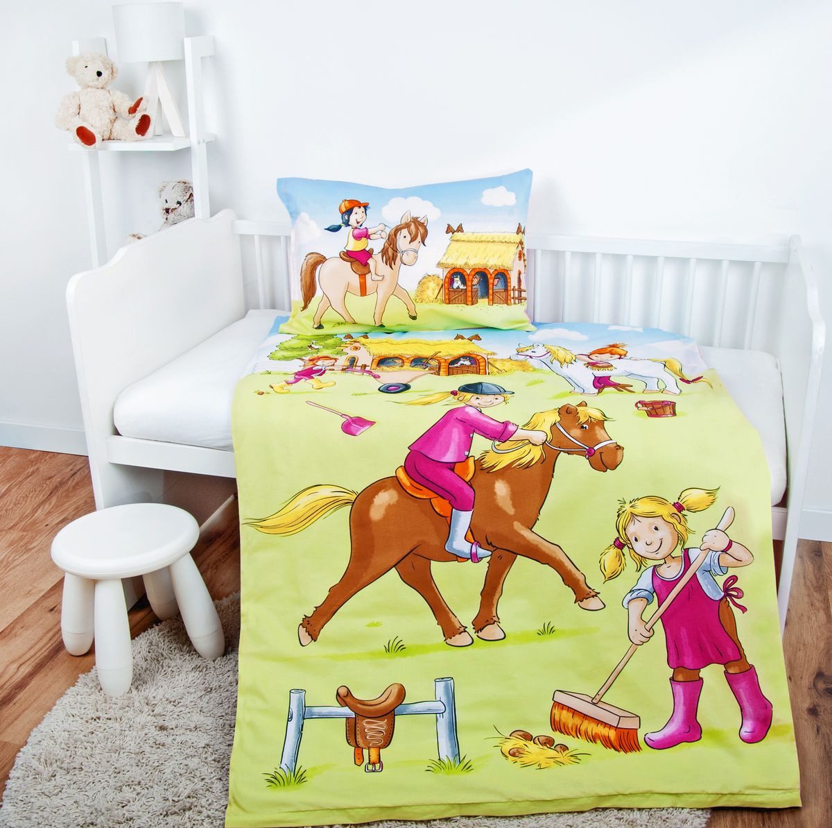 Herding Babybettwäsche 100x135cm Ponyhof Pferdestall Rosa günstig online kaufen