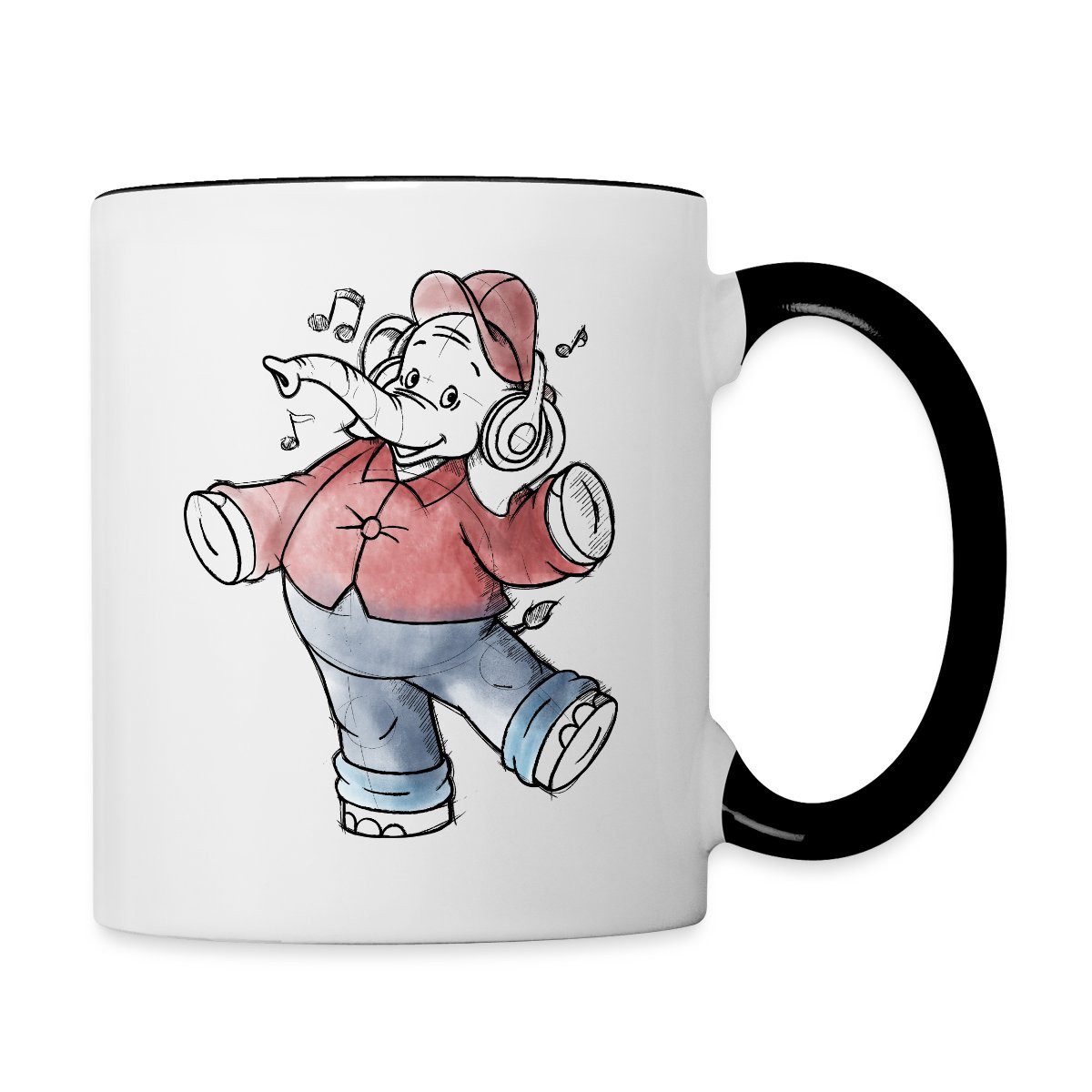 Spreadshirt Tasse Benjamin Blümchen Tanzt Fröhlich Zur Musik Tasse Zweifarbig, Keramik