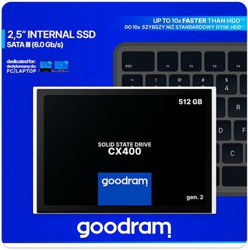 Goodram CX400 interne SSD (512 GB) 2,5" 550 MB/S Lesegeschwindigkeit, 500 MB/S Schreibgeschwindigkeit, Gen. 2, SATA III