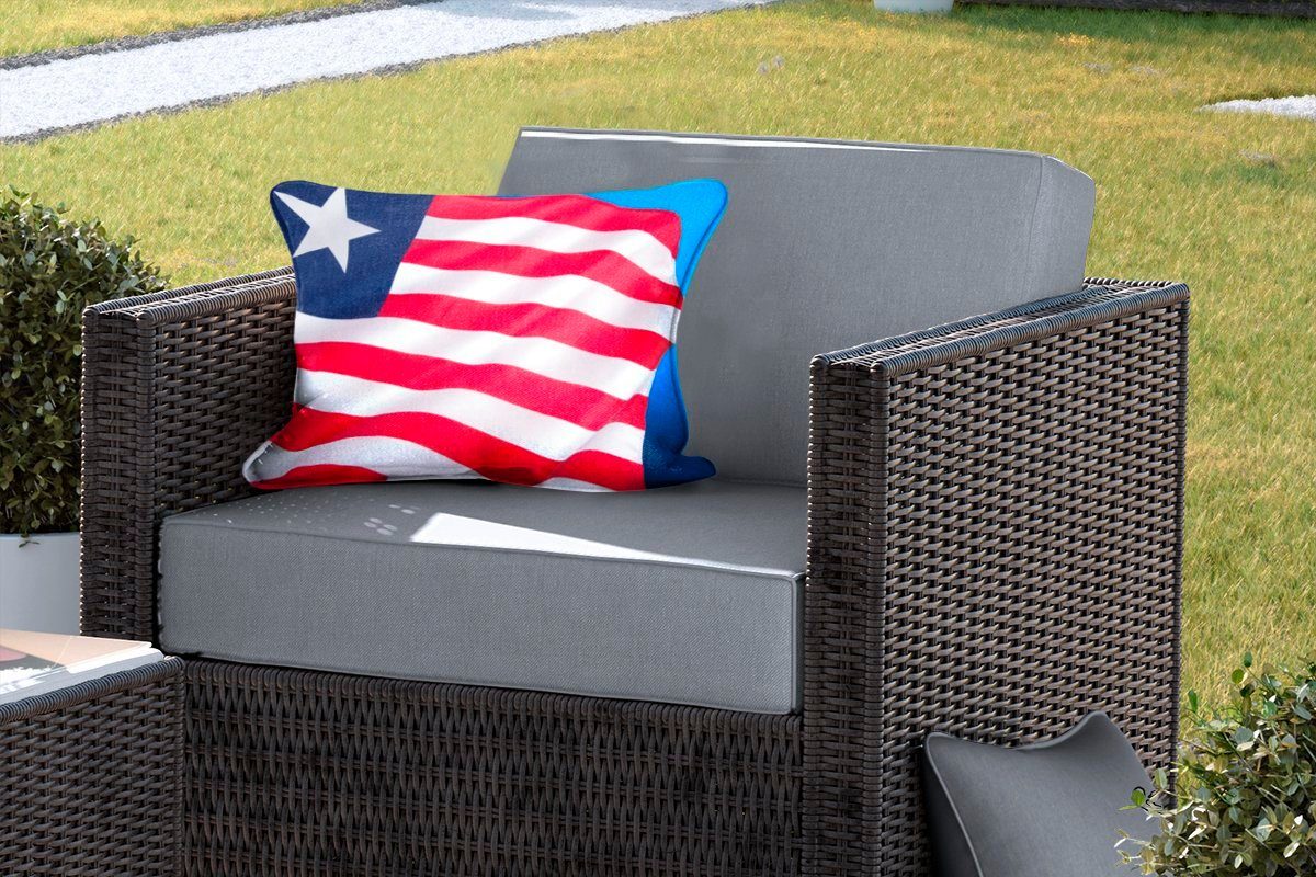 MuchoWow Dekokissen Flagge von Liberia Outdoor-Dekorationskissen, Kissenhülle blauem und Polyester, schwarzem Hintergrund, Dekokissenbezug, auf
